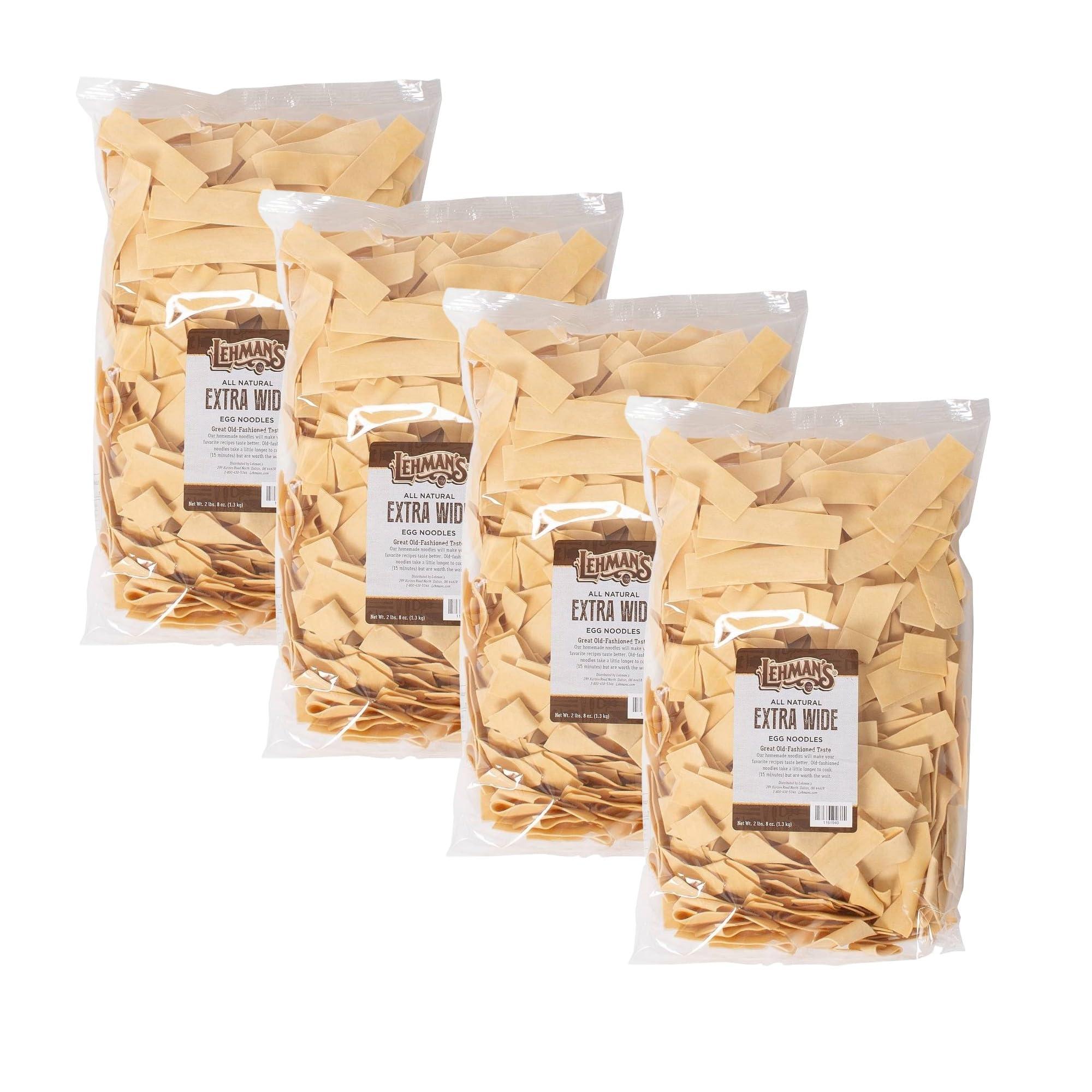Lehman\'s Lehman\'s Homemade Egg Noodles, All Natural USA Made Amish Pasta, Case of Four Big 40 oz Bags, Extra Wide 1 Inch Width