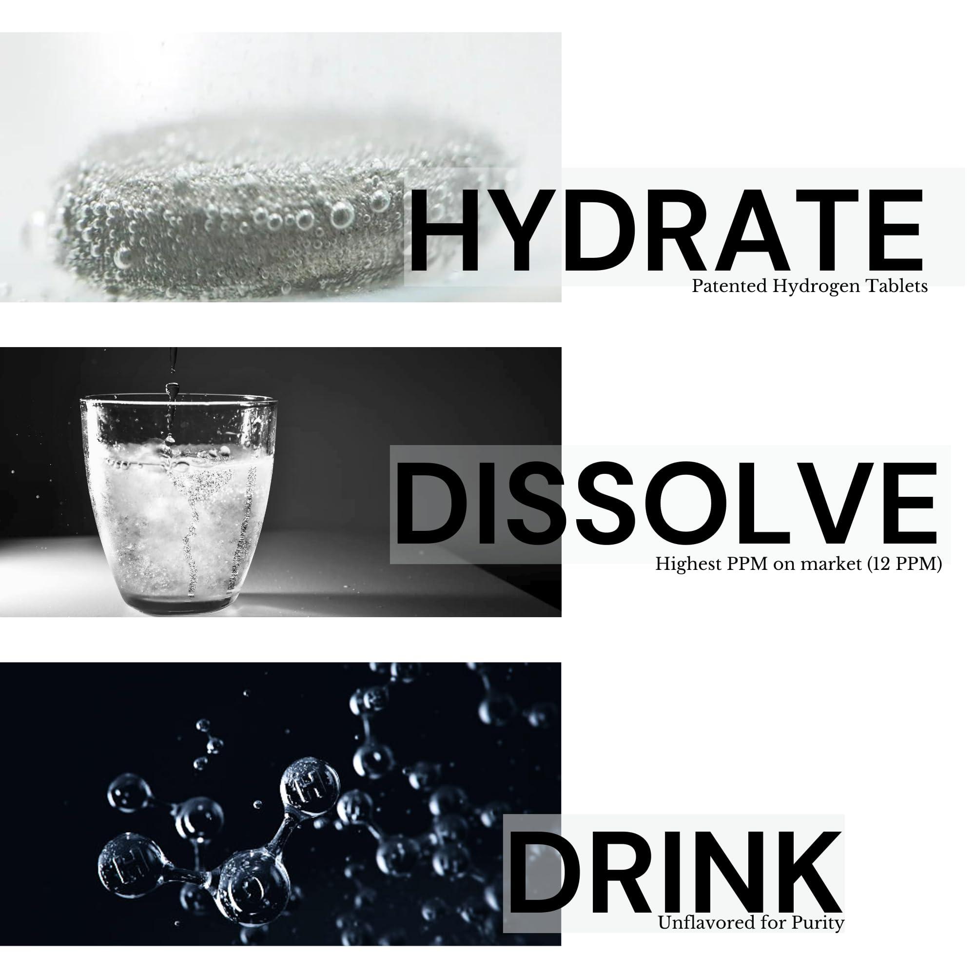 HYDRO HYDROGEN TABLETS Hydrogen Water (30 Tablets) Molecular Hydrogen Water Tablets Creates 12 PPM Hydrogen Drinking Water with Magnessium