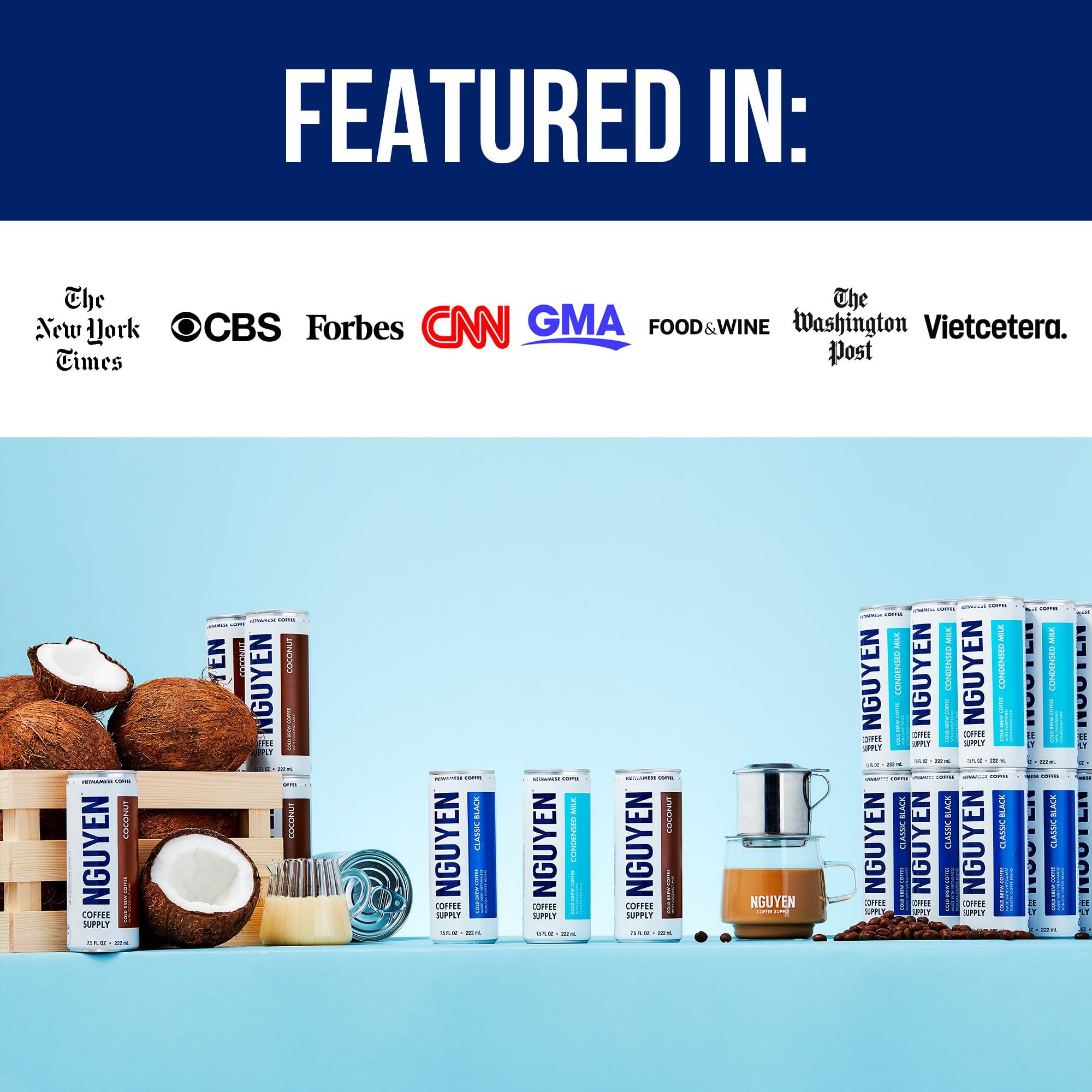 NGUYEN COFFEE SUPPLY Nguyen Coffee Supply - Coconut: Vietnamese Cold Brew Coffee, 100% Robusta, Low Sugar, Dairy-Free, 7.5 fl oz cans [12 Pack]