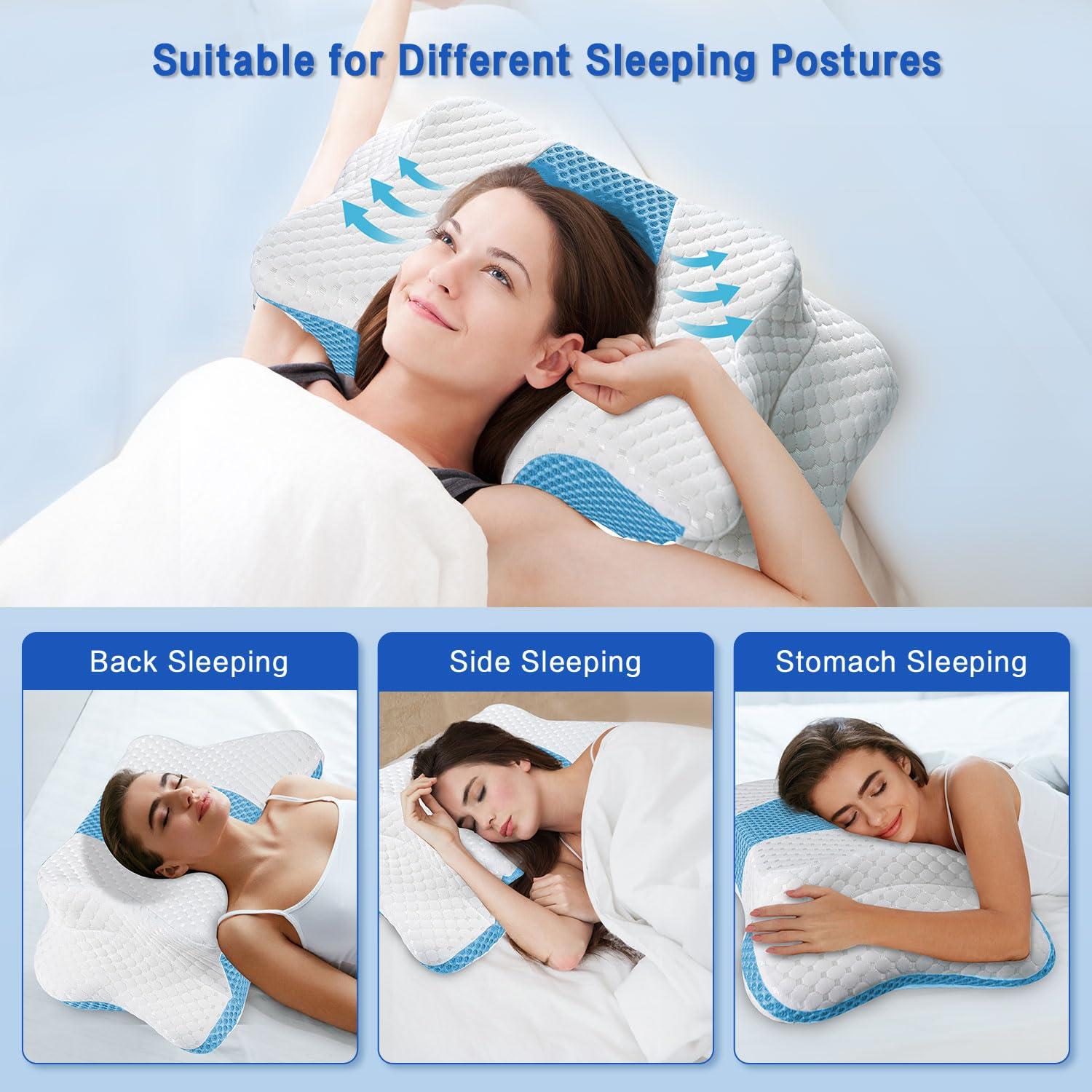 QIUBABYO Pain Relief Cervical Pillow for Neck Support,Adjustable Ergonomic Pillow Cozy Sleeping,Odorless Orthopedic Memory Foam Pillows,Contour Bed Pillow for Side Back Stomach Sleeper