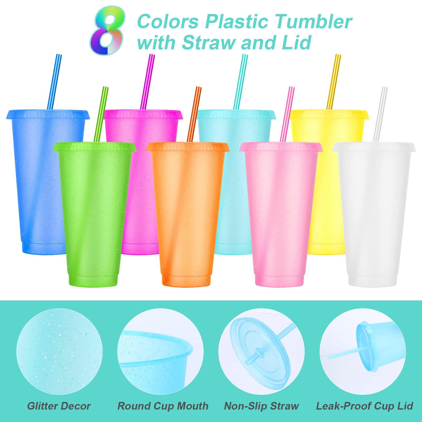 LEIFEOSH 24 Pack Plastic Tumblers with Lids and Straws, Reusable Cups with Lids Plastic Colorful Cups for Parties Birthdays, Iced Coffee Cup Travel Mug Cold Drink Cups Bulk Tumblers (24 oz, Light Colors)
