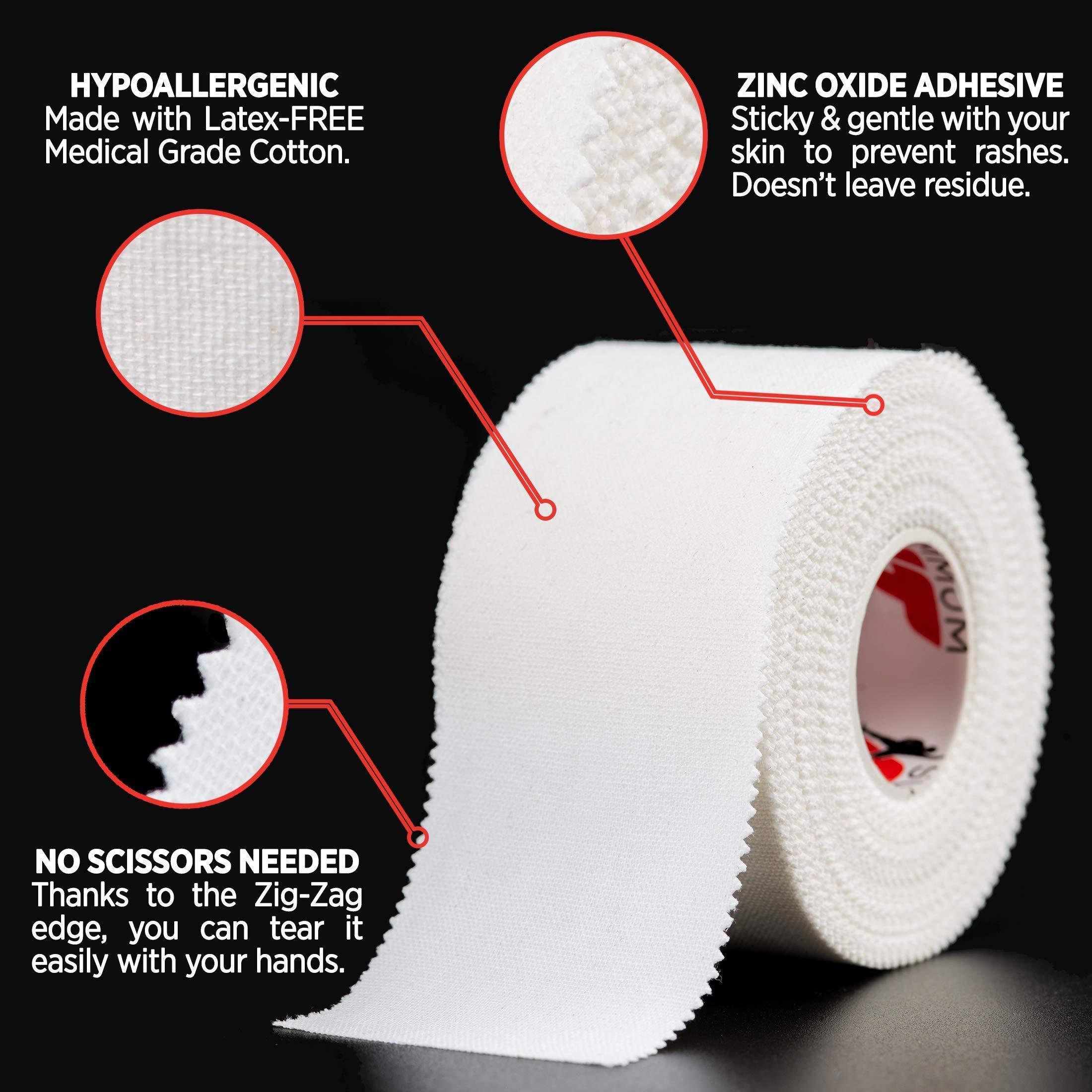 Summum Fit Summum Fit White Athletic Tape Extremely Strong: 8 Rolls + 2 Finger Rolls. Easy to Apply & No Residue. Sports Tape Athletic for Boxing Football Climbing or Gymnastics for Wrist Ankle & Hand Protection