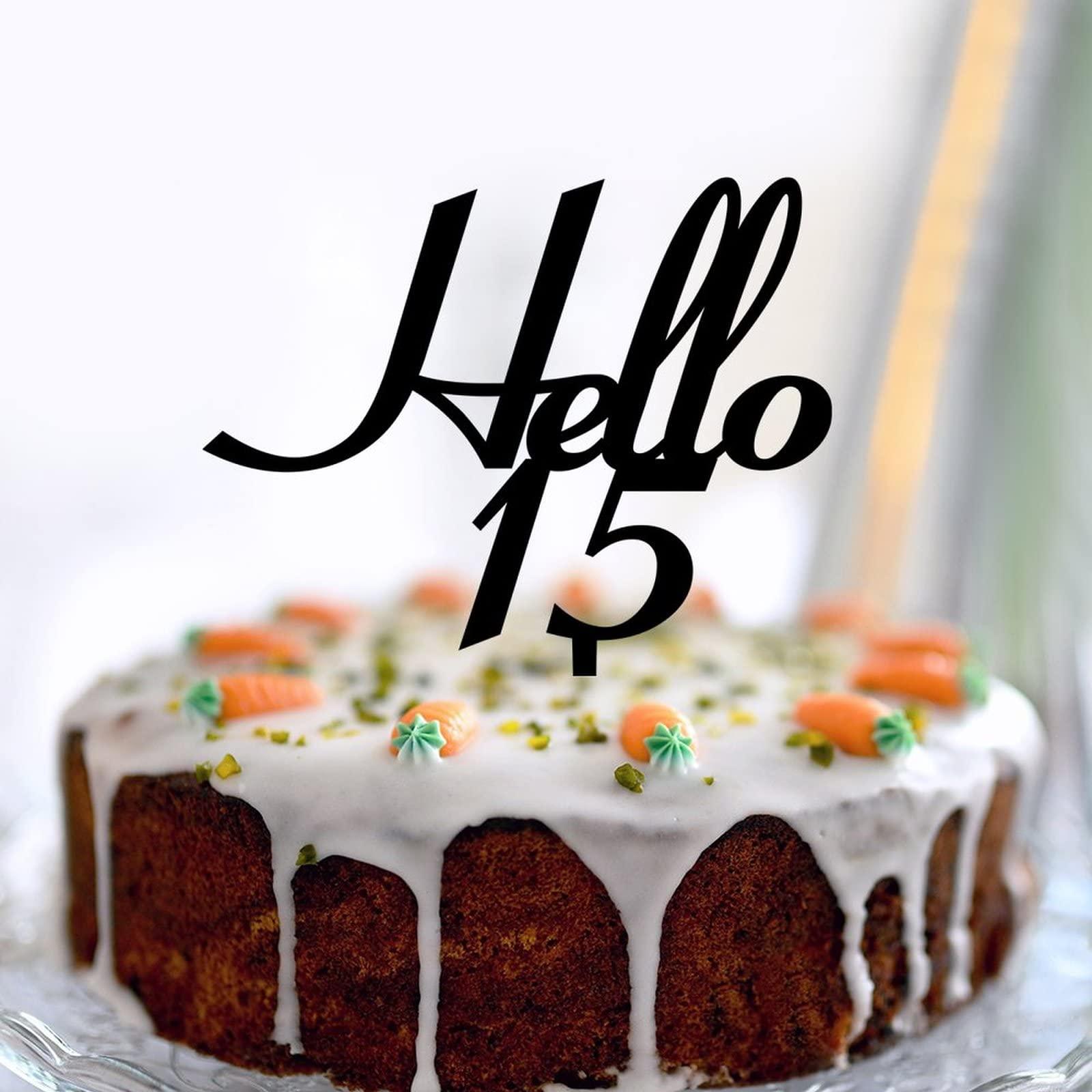 lutieger hello 15 Cake Topper 15th Happy Birthday Cake Topper Acrylic Black Custom Birthday Fifteen 15 Years Old Party Decor 15th Anniversary Birthday Keepsake Gifts For Children Kids