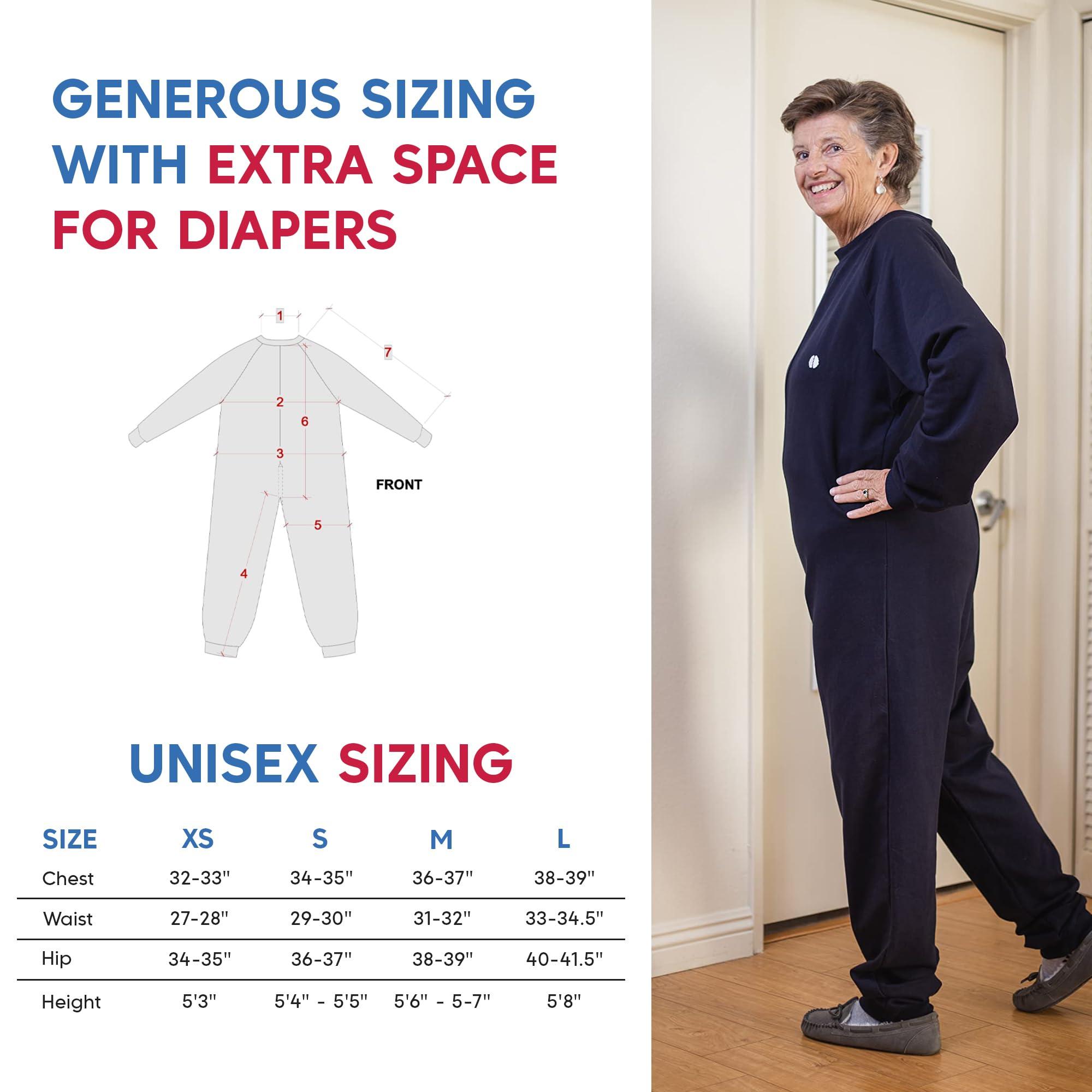 Dementia Aide Premium, Unisex, Anti-Strip & Incontinence Onesie/Jumpsuit - Clothing for Alzheimer\'s and Dementia - (Navy Blue, Large)