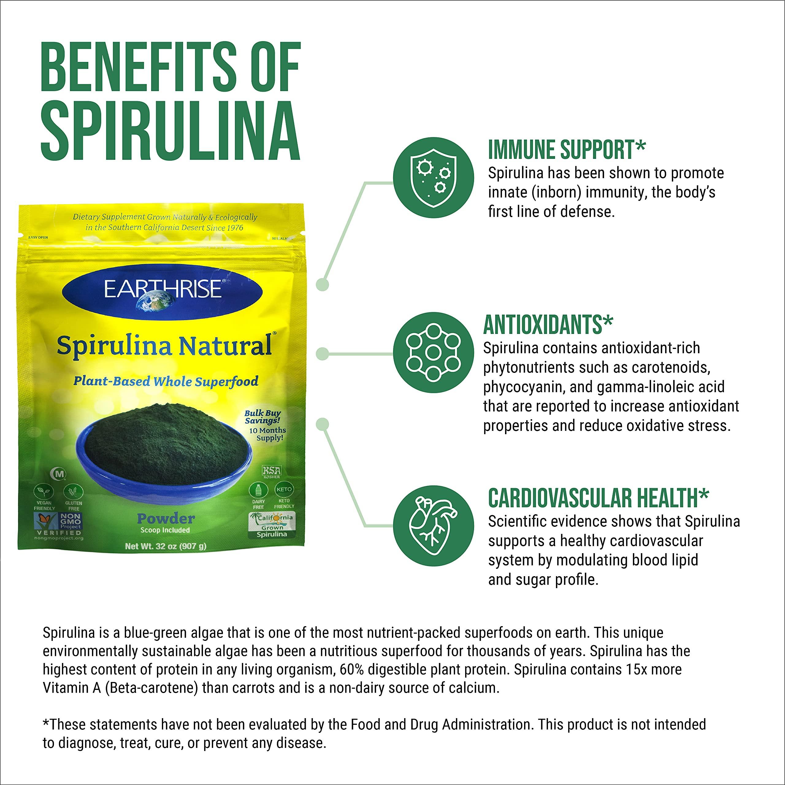 Earthrise Earthrise Spirulina Natural Powder 32oz, Natural Premium Spirulina from California- Vegan, Gluten Free, Keto Friendly, Non -GMO Super Food high in Vitamins & Minerals. (2 LB)