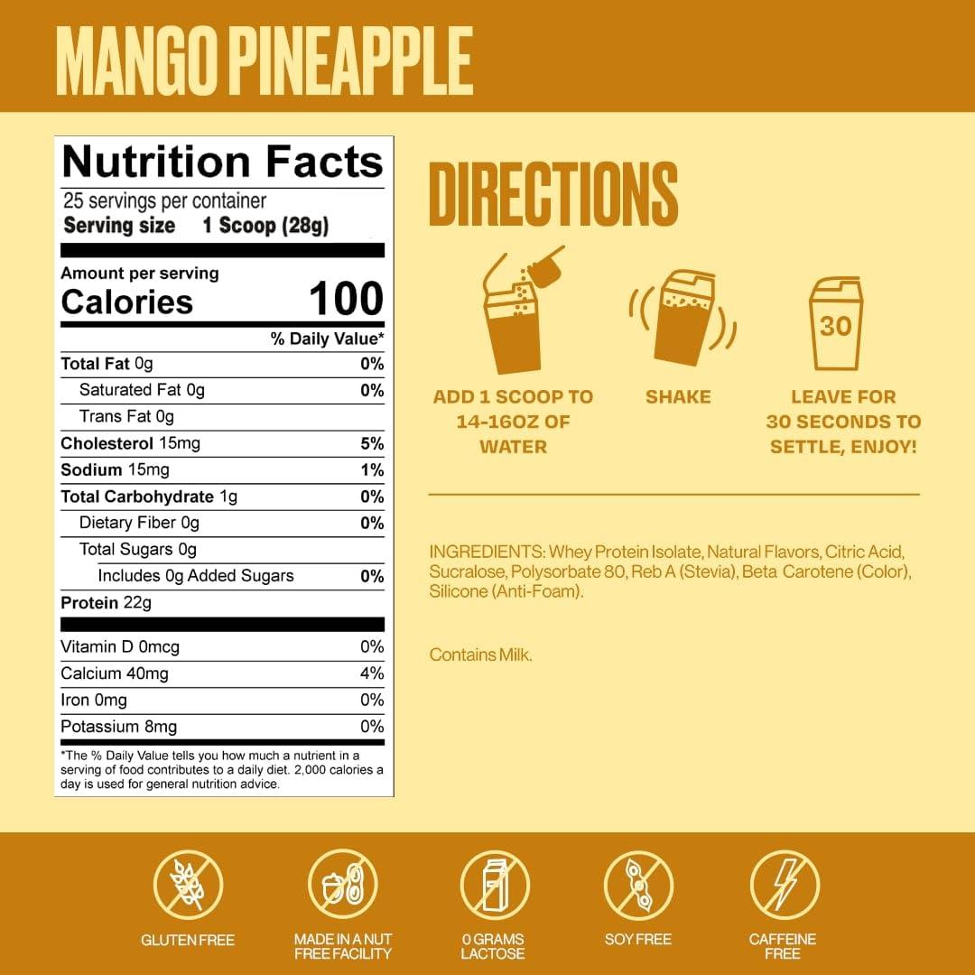 SEEQ SEEQ Clear Whey Isolate Protein Powder, Mango Pineapple - 25 Servings, 22g Protein Per Serving - 0g Lactose, Sugar-Free, Keto-Friendly, Soy Free - Juice-Like Protein, Post-Workout Recovery