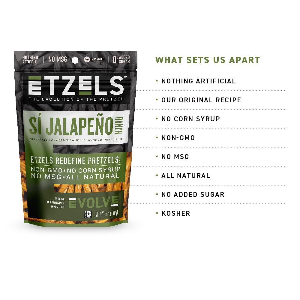 Evolve Etzels Bite Size Seasoned Pretzels, Clean Label, Non-GMO, No Corn Syrup, No MSG, 0-2g Added Sugar, Pure Natural Flavor, Nothing Artificial (Single, Originally Original)