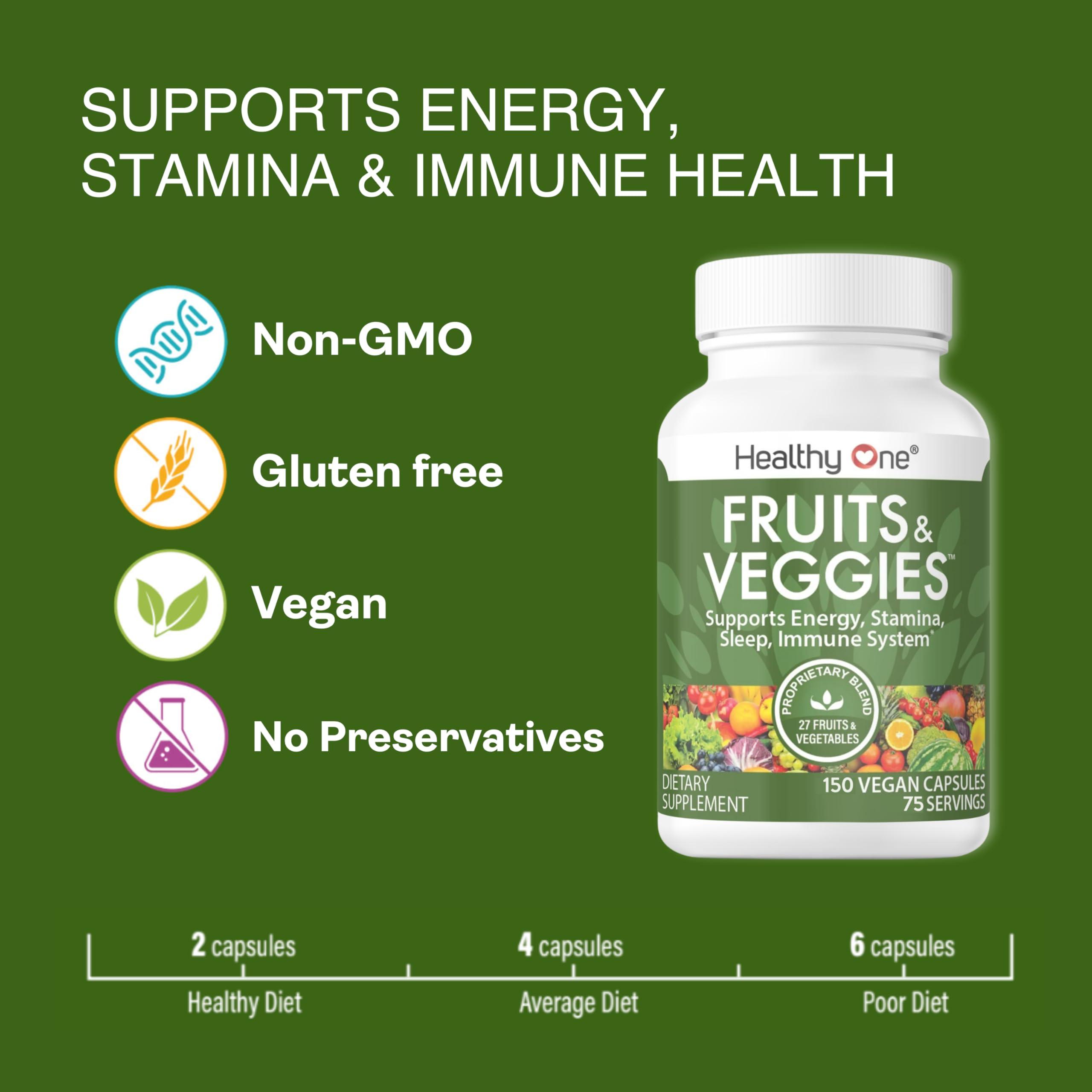 Healthy One Healthy One Fruits & Veggies - 27 Balanced Whole Foods of Nature - Vitamins - Minerals - Antioxidants - Detox - Vegetables - Kale - Broccoli - Spinach - Beets - Raspberries - Multivitamin - 150 Count