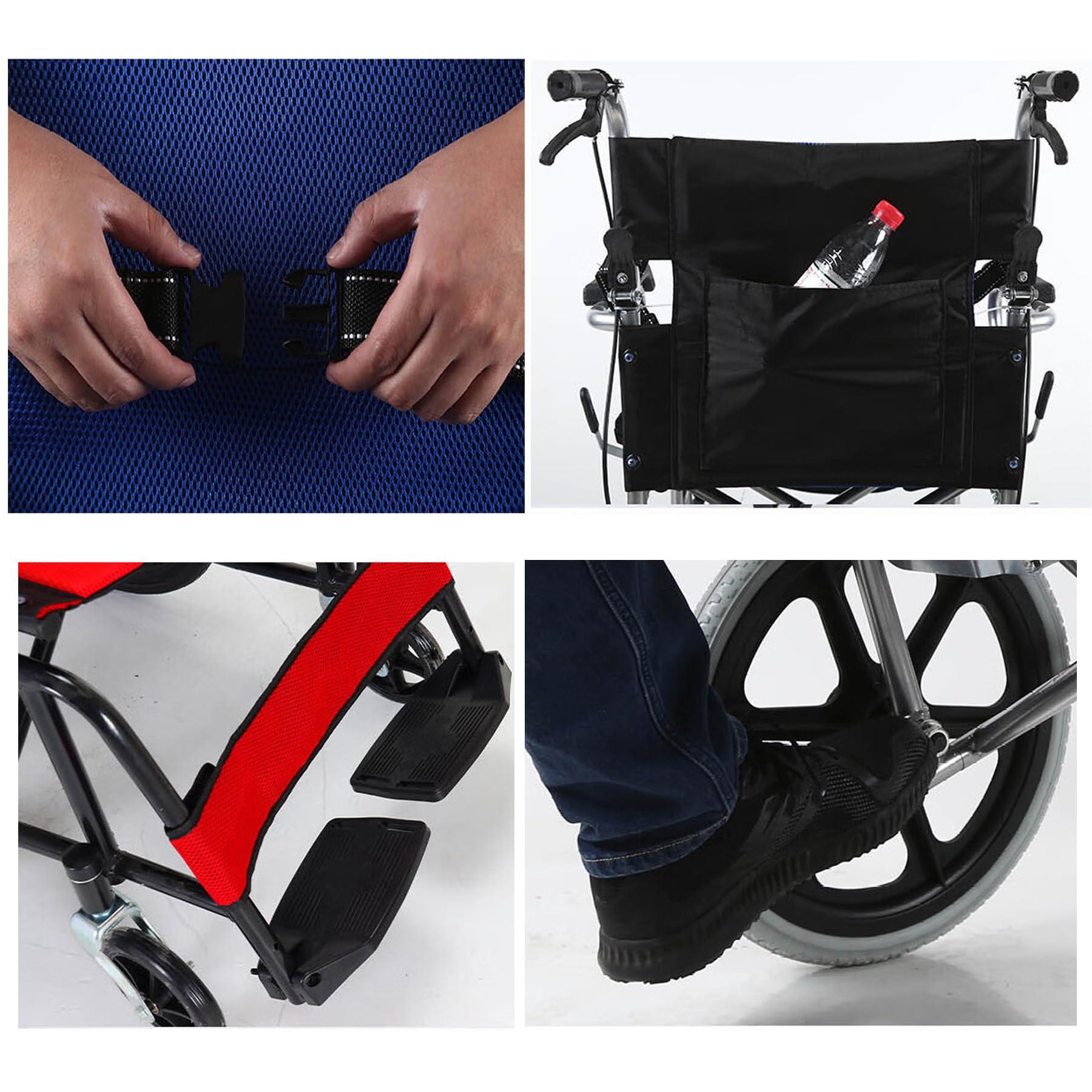 GLDDFDG GLDDFDG Portable Lightweight Wheelchairs with Handbrake,Ultra Light Folding Transport Wheel Chair,Transport Wheelchairs for Adults, Breathable Seat Cushion,Foldable Pedall,Trolleys for Elderly,Black