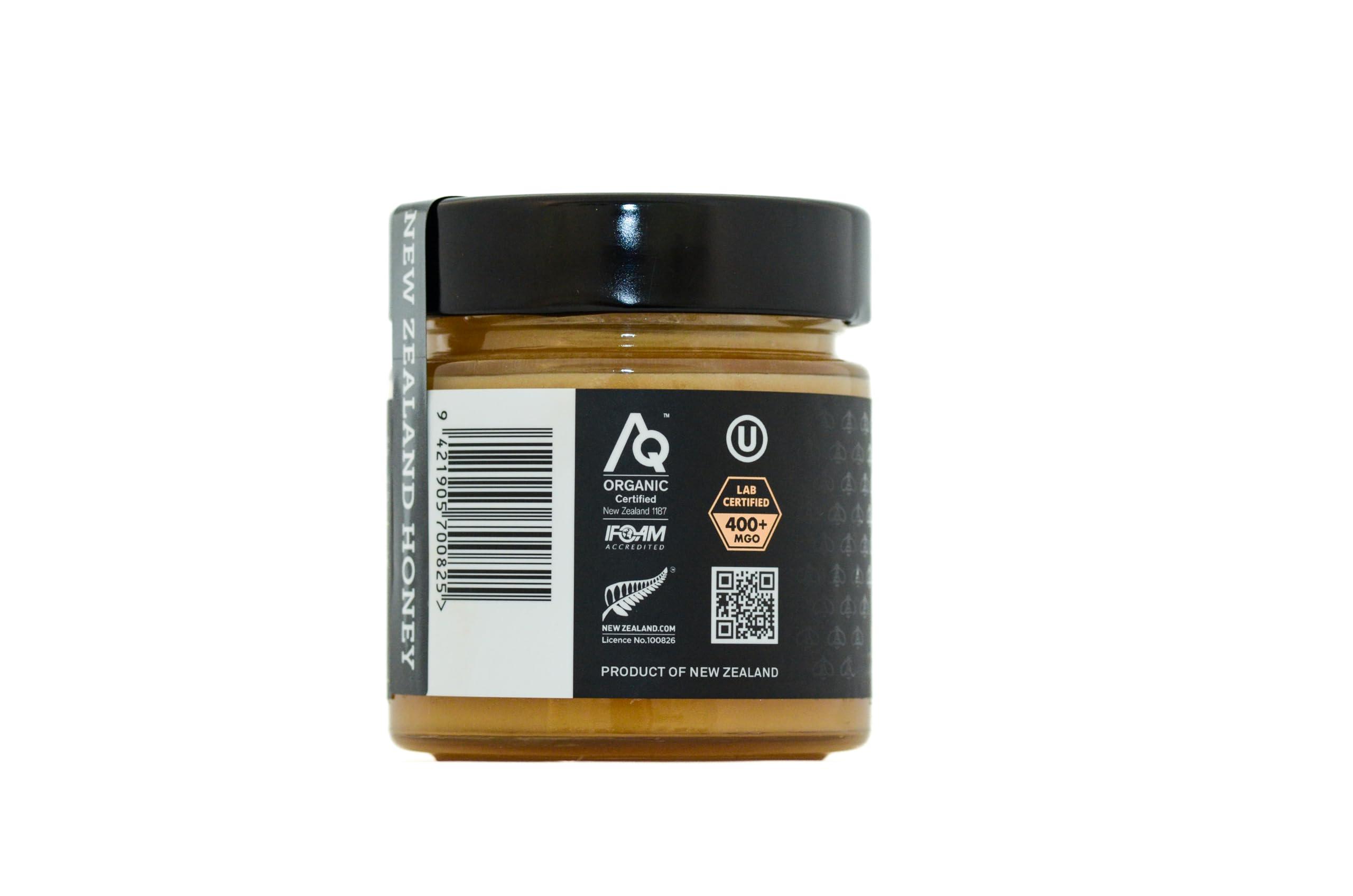 100 Organic New Zealand 100 ORGANIC NEW ZEALAND Raw Manuka Honey 400MGO 10oz glass jar, Hive to Hand, Superfood, Independently certified, Non-GMO