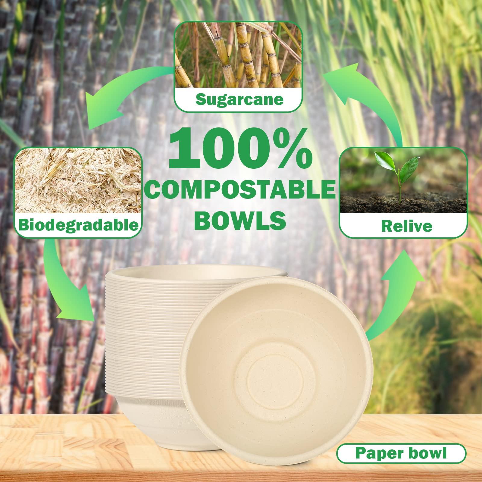 Bionutrio 32oz Bowls Disposable Heavy Duty, Compostable Paper Bowls, Large Disposable Bowls 100 Pack, Deep Paper Soup Bowls For Hot And Cold Food, Biodegradable Bowls Made of Sugarcane for Salad Cereal Snacks