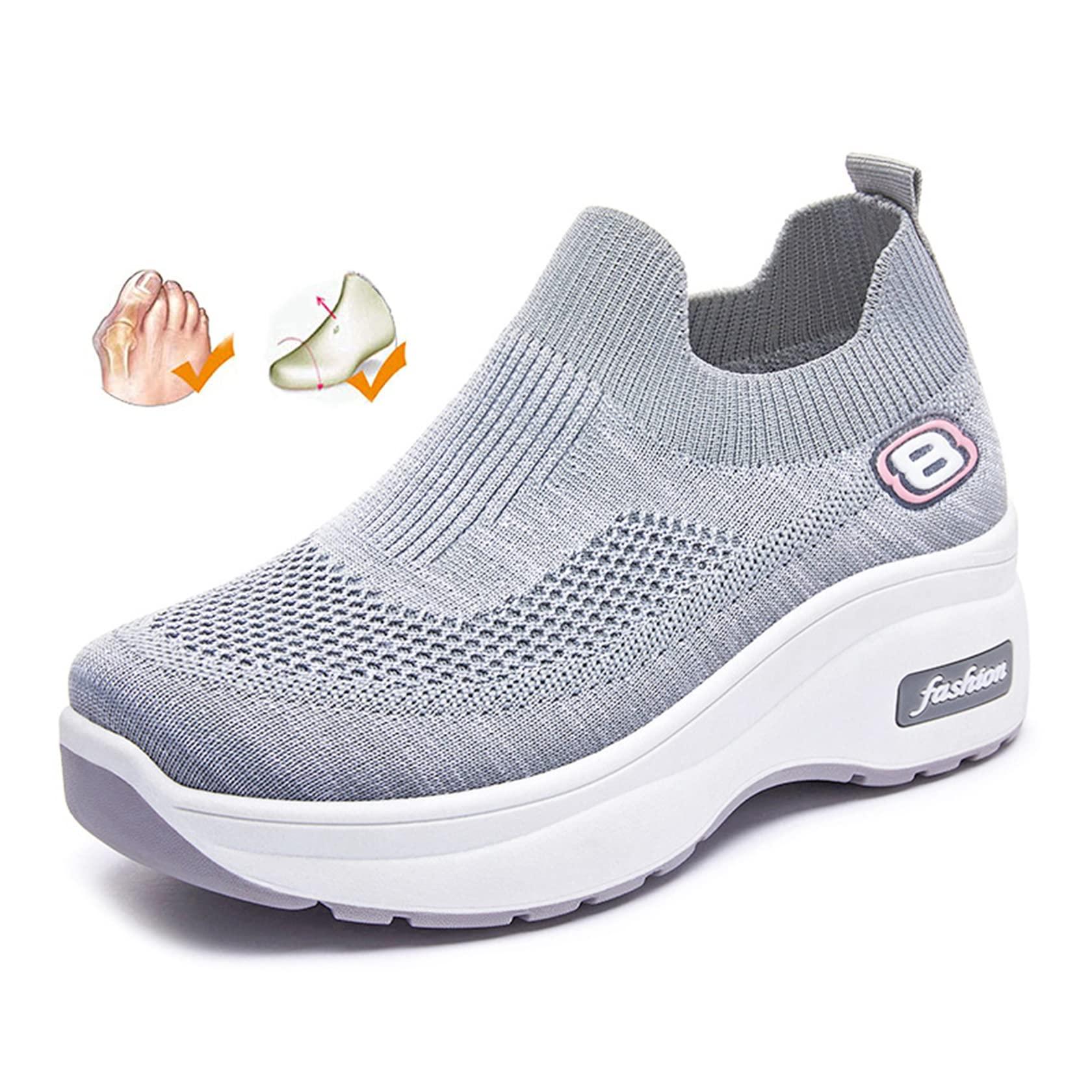 Generic Womens Diabetic Orthopedic Shoes for Swollen Feet Ladies Platform Wide Fit Sneaker Adjustable Closure Toe Walking Sandals for Arthritis Hallux Valgus (Grey 41EU)