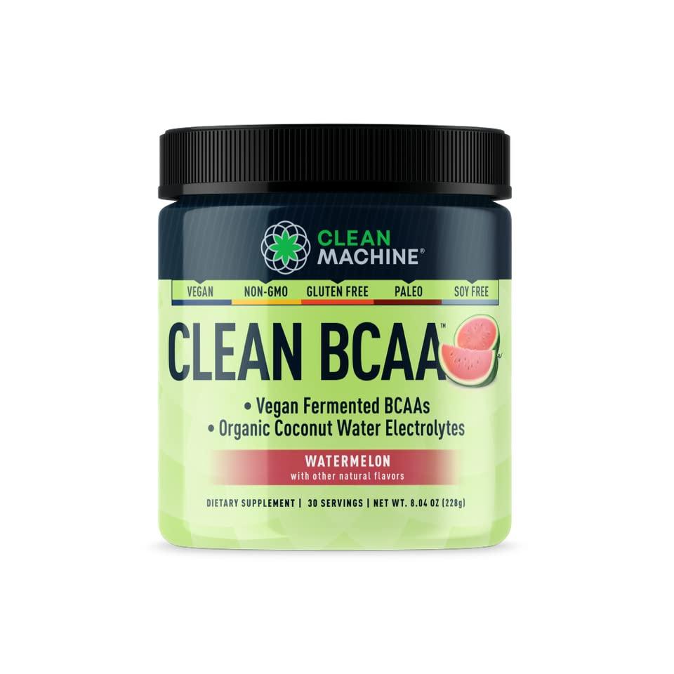 CLEAN MACHINE Clean BCAA - 2:1:1 Food Sourced BCAAs Powder & Coconut Water Electrolytes Recovery & Amino Energy Supplement - Award Winning Vegan Amino Acid Supplement - 30 Servings - Watermelon