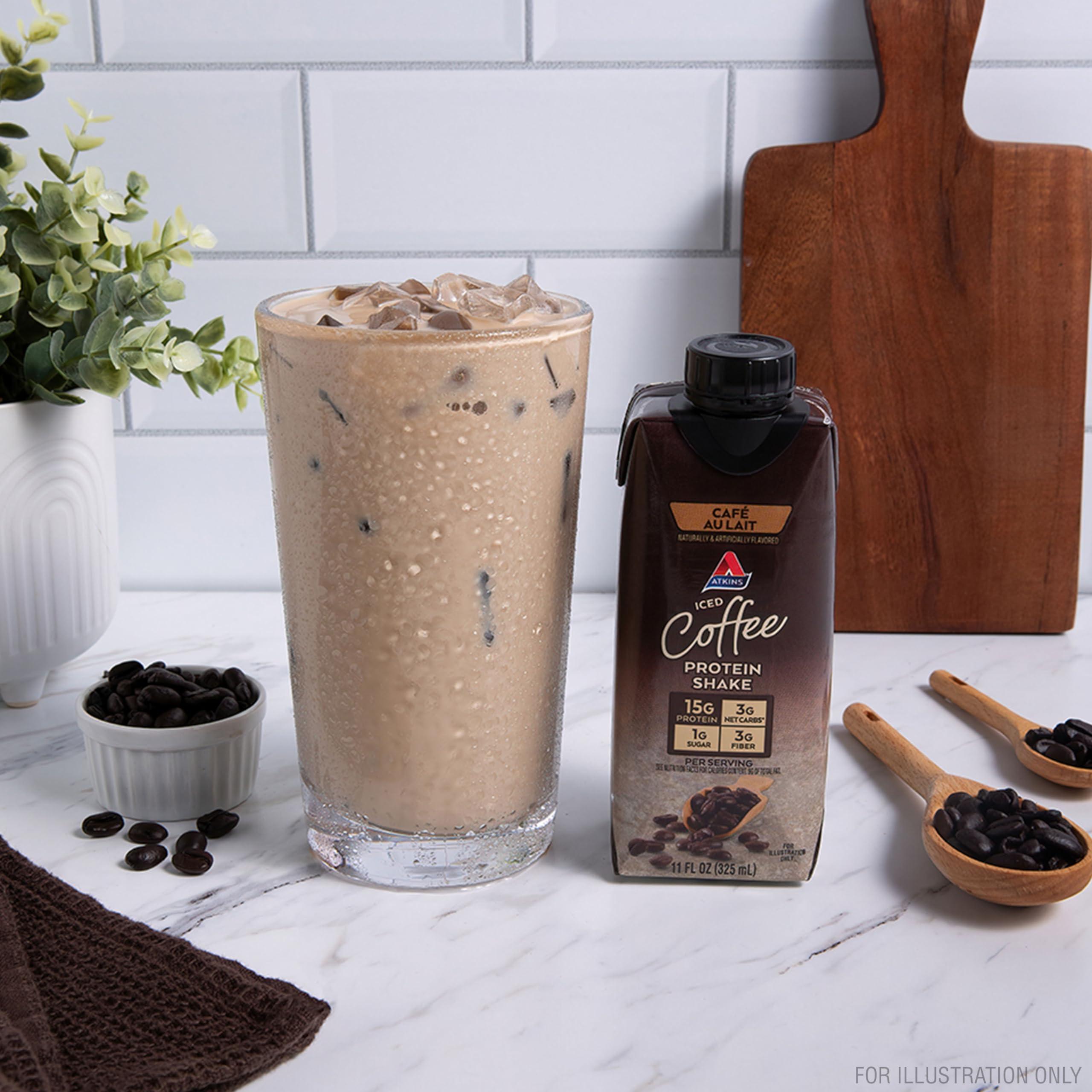 Atkins Atkins Caf au Lait Iced Coffee Protein Shake, 15g Protein, Low Glycemic, 3g Net Carb, 1g Sugar, Keto Friendly, 12 Count