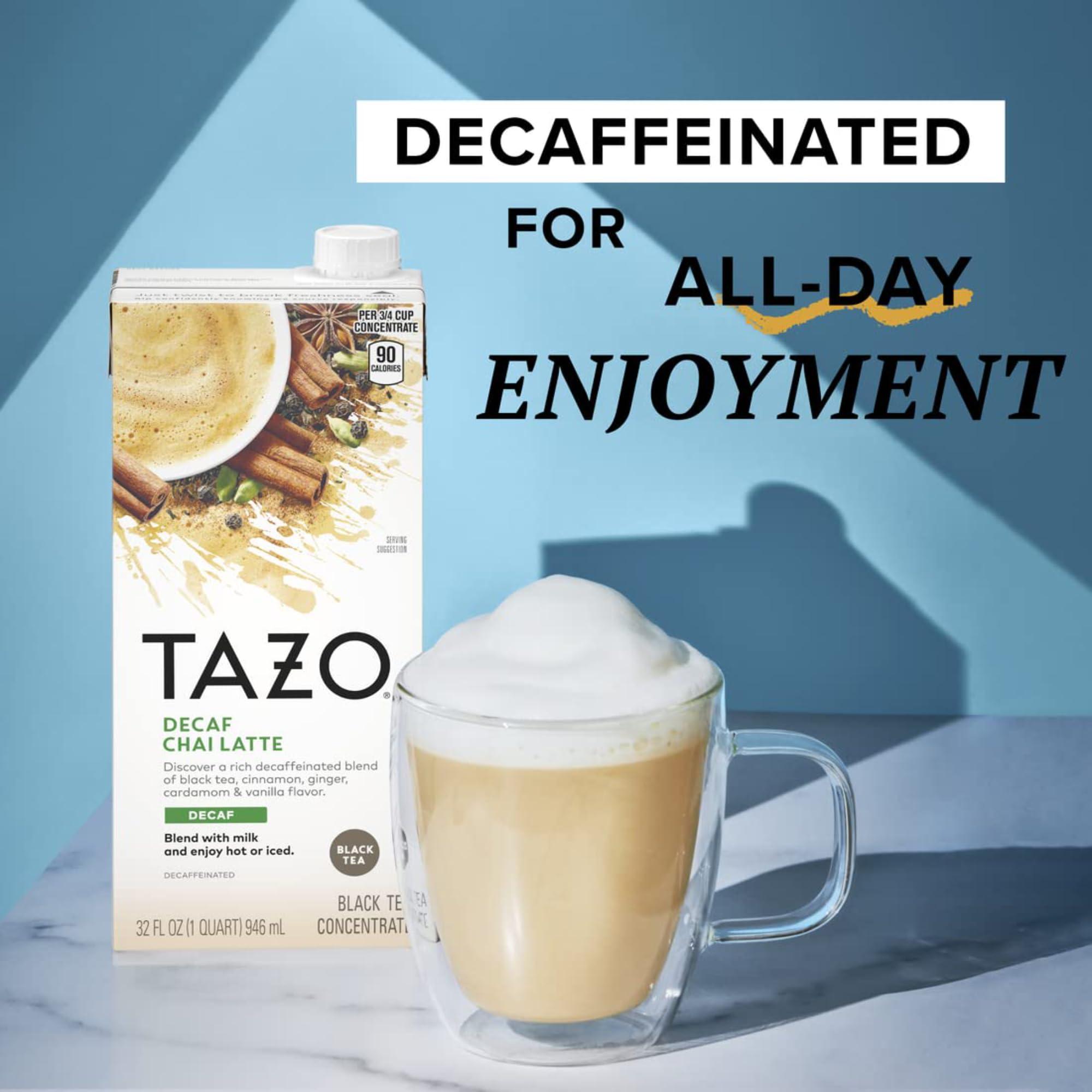 By The Cup TAZO Decaffeinated Chai Latte Black Tea Concentrate (Pack of 2), 32 oz with Coasters