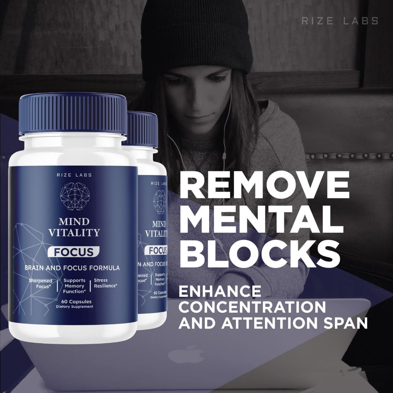 rize labs (2 Pack) Mind Vitality Focus Brain Supplement, Official Mind Vitality to Boost Focus and Concentration & Avoid Mid-Afternoon Fatigue, Mind Vitality Advanced Formula Reviews (120 Capsules)
