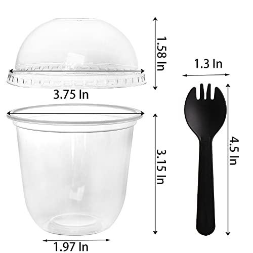 Nicunom Nicunom 100 Pack 12 oz Clear Dessert Cups with No Hole Dome Lids & Sporks, Plastic Parfait Cups, No Leaking Disposable Party Cups for Ice Cream Fruit Cake Snack Yogurt Cold Drink