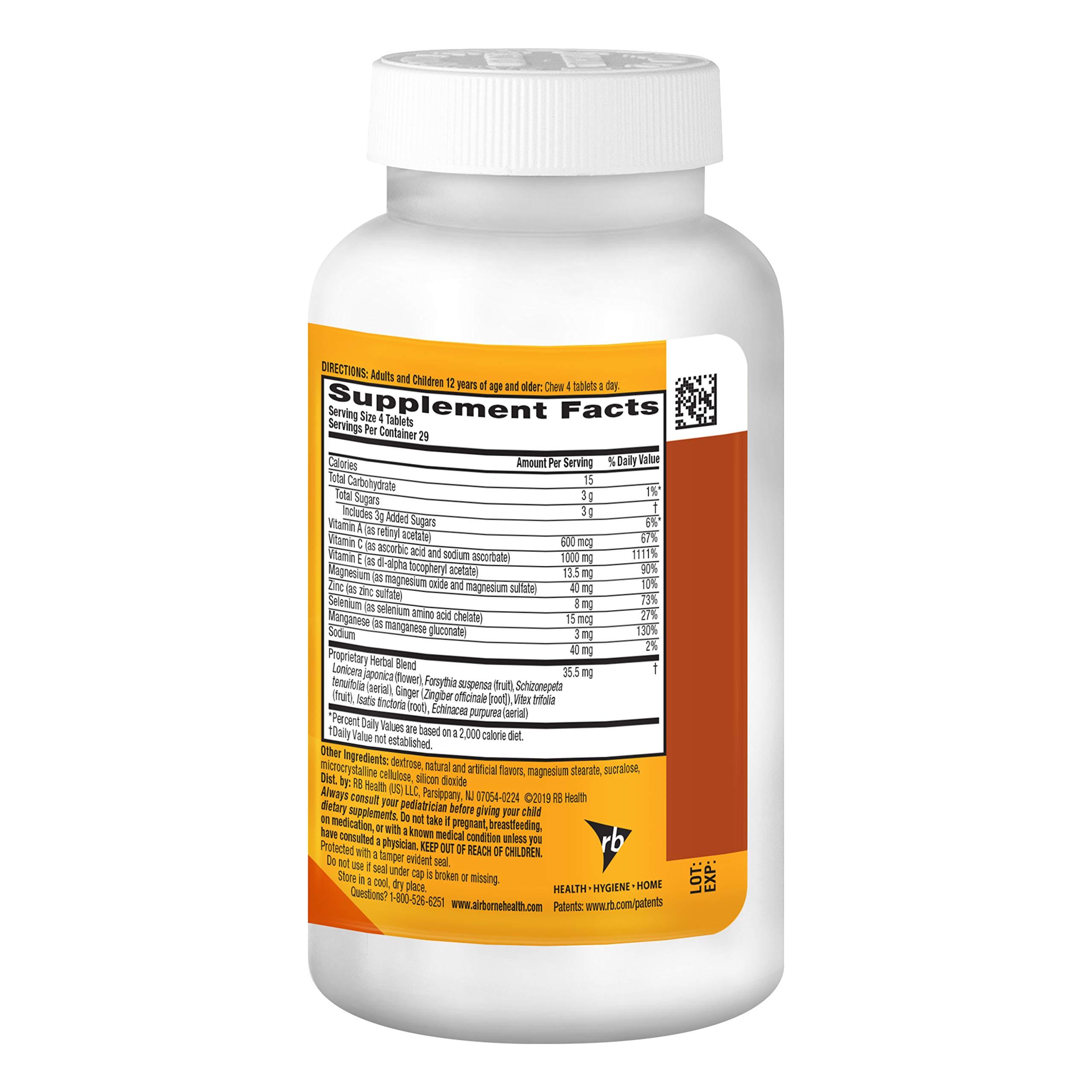 Airborne Airborne 1000mg Vitamin C Chewable Tablets with Zinc, Immune Support Supplement with Powerful Antioxidants Vitamins A C & E - (116 count bottle), Citrus Flavor, Gluten-Free