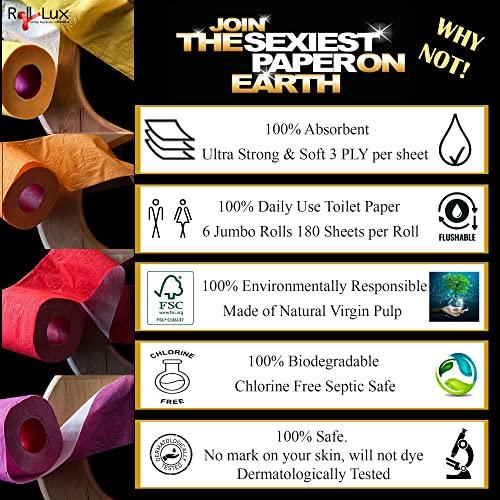 Generic Set of 5 packs of 6 Orange Toilet Paper 3 ply Jumbo Rolls 180 Sheets