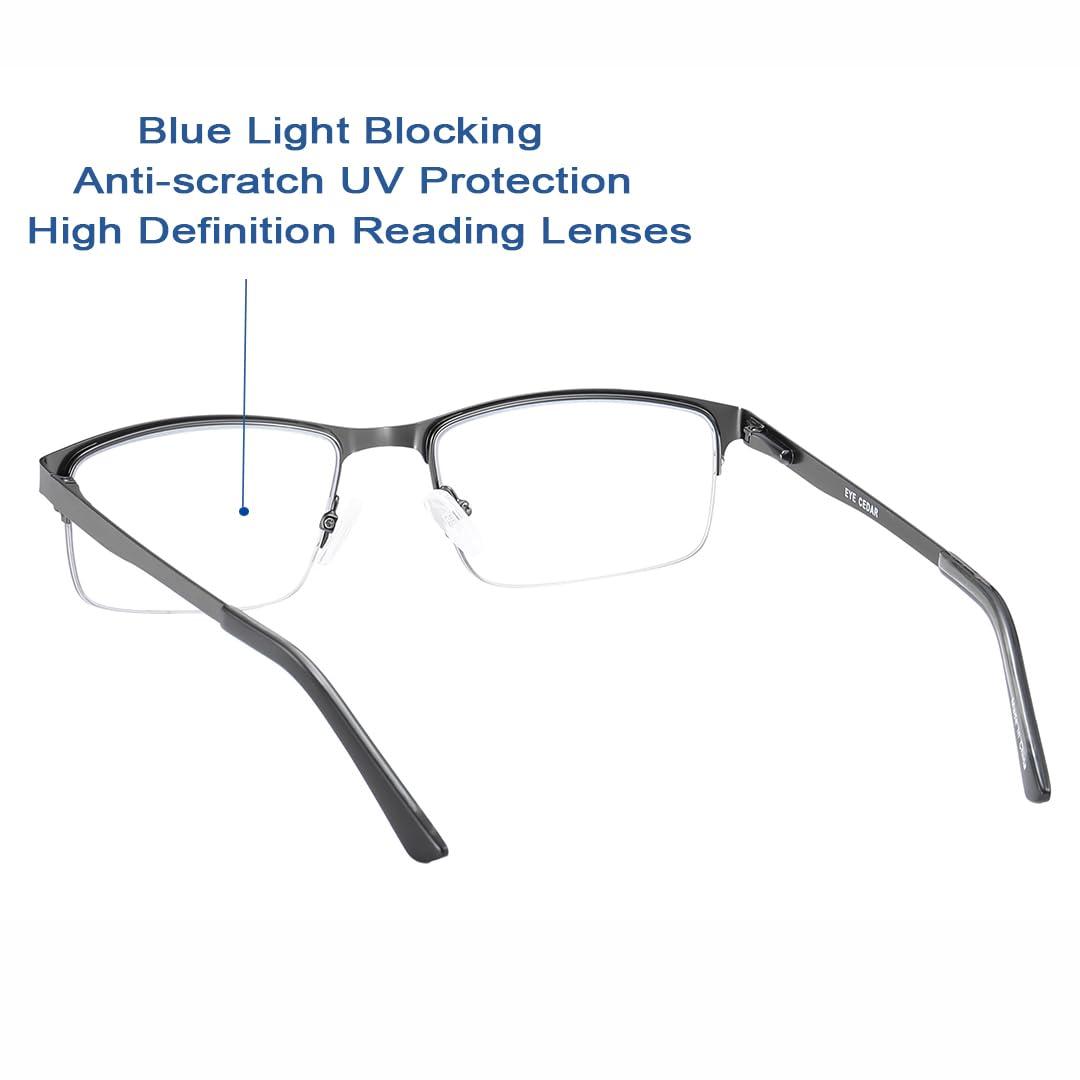 EYECEDAR EYECEDAR 5-Pack Reading Glasses Men Blue Light Blocking Eyeglasses Metal Gunmetal Half Frame Spring Hinges Readers for Men 2.00