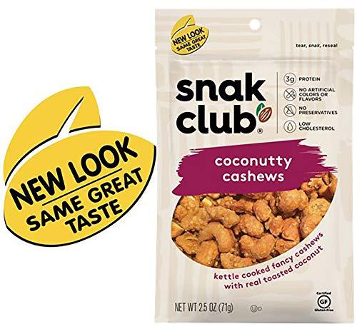 Snak Club Snak Club Coconutty Cashews, Kettle Cooked Fancy Cashews with Toasted Coconut, Gluten-Free and Kosher Snack, 2.5 oz Snack Bags, 6 Pack