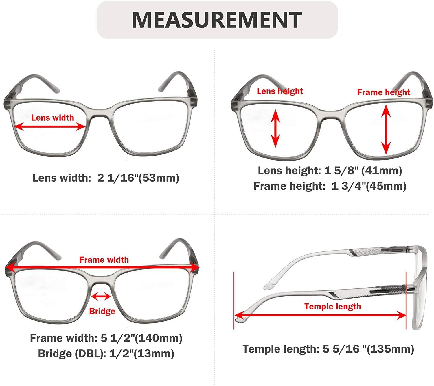 Eyekepper Eyekepper 5 Pack Reading Glasses Large Frame Square Readers Spring Hinges Men Women +3.50