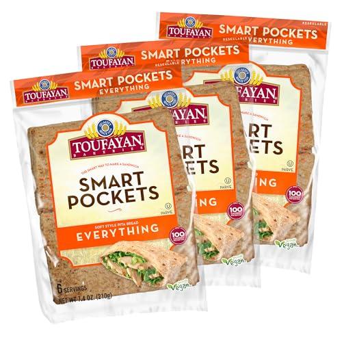Toufayan Bakeries Toufayan Everything Smart Pockets Pita Bread | Naturally Vegan (3 Pack, 18 Pitas Total)
