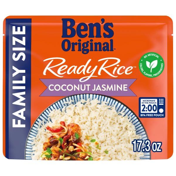 BEN\'S ORIGINAL BEN\'S ORIGINAL READY RICE Coconut Jasmine Family Size Rice, Easy Dinner Side, 17.3 oz Pouch (Pack of 6)