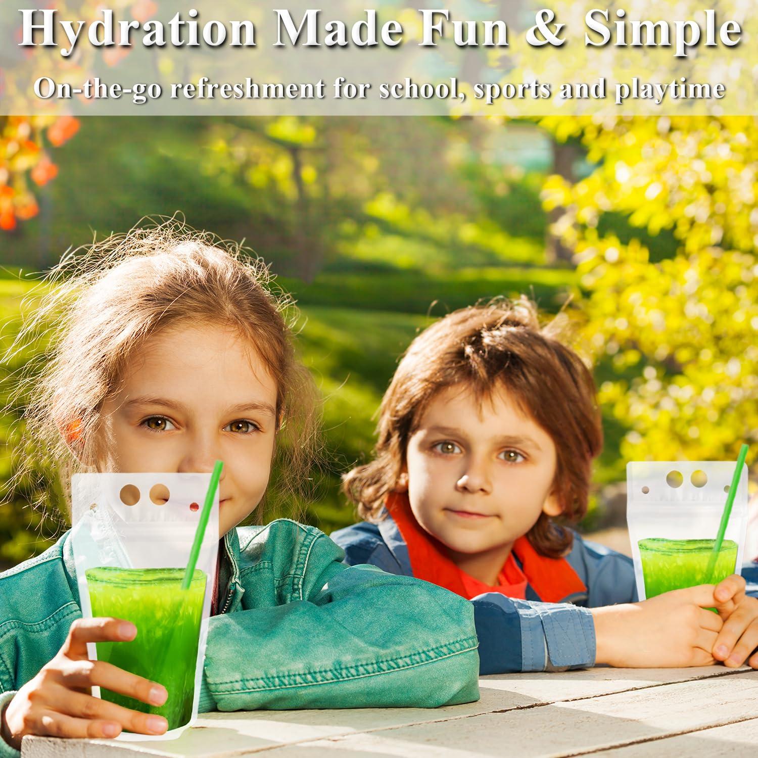 C CRYSTAL LEMON 400PCS Drink Pouches with Straw Smoothie Bags Juice Pouches with 400 Drink Straws, Heavy Duty Hand-Held Translucent Reclosable Ice Drink Pouches Bag by C CRYSTAL LEMON