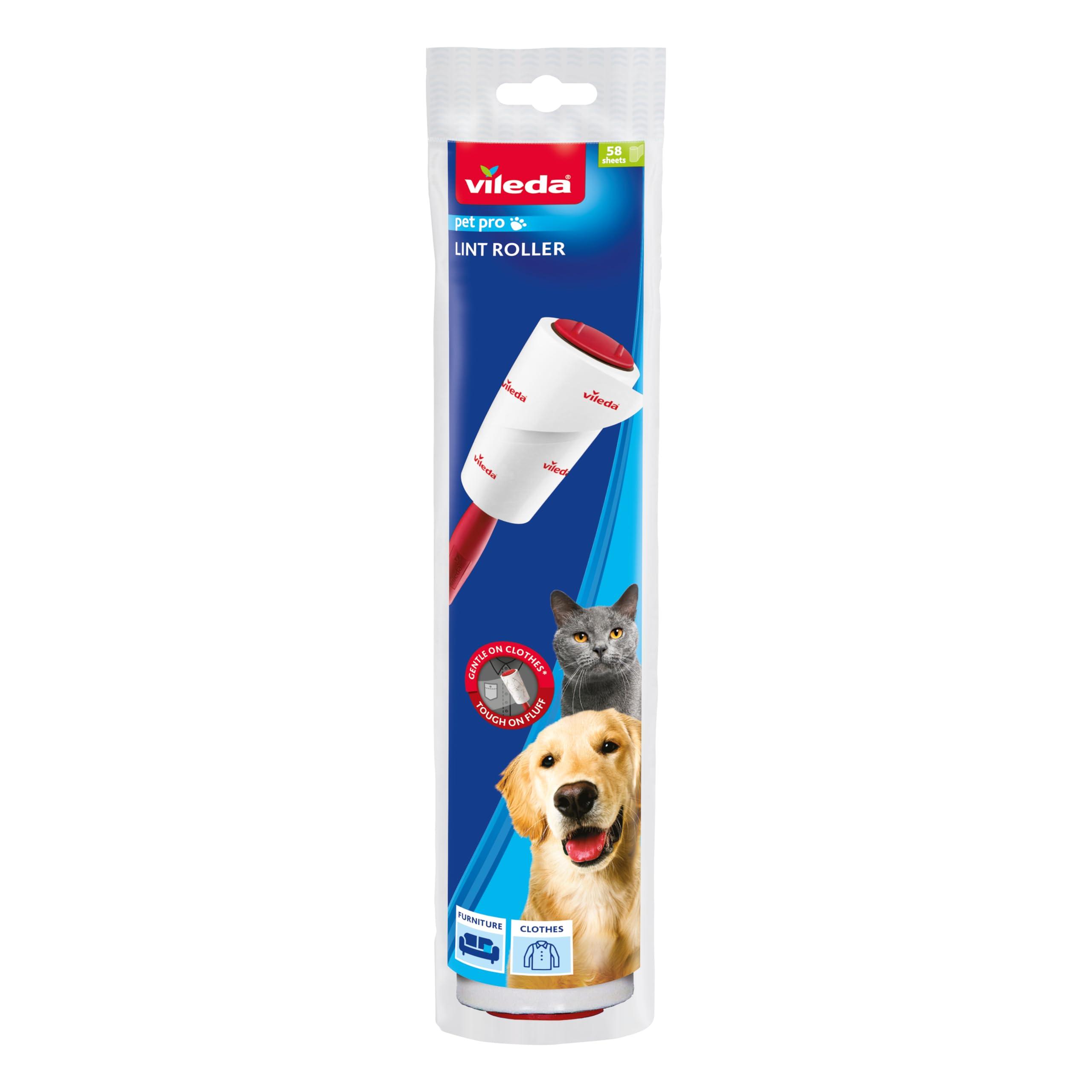 Vileda Vileda - Lint Roller Brush/Adhesive Sticky/Animal Hair Brush - 58 Sheets Per Roll - Red Handle