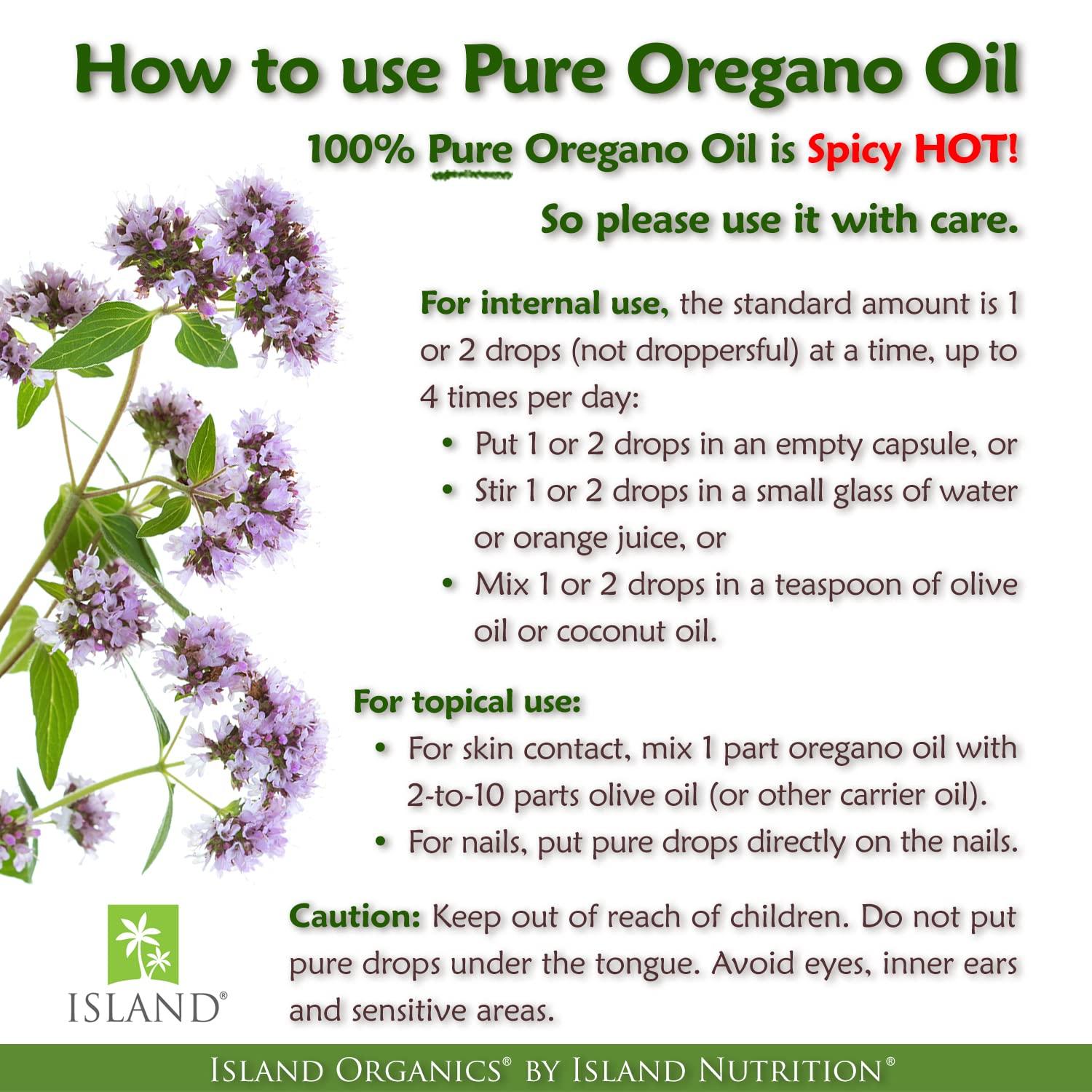 Island Nutrition Island Nutrition, Oregano Oil Organic Liquid Drops - 100% Pure & Undiluted - USDA-Certified Organic (1 oz) 75% Carvacrol - Grown in Spain - Immune Support Supplement with Oil of Oregano.