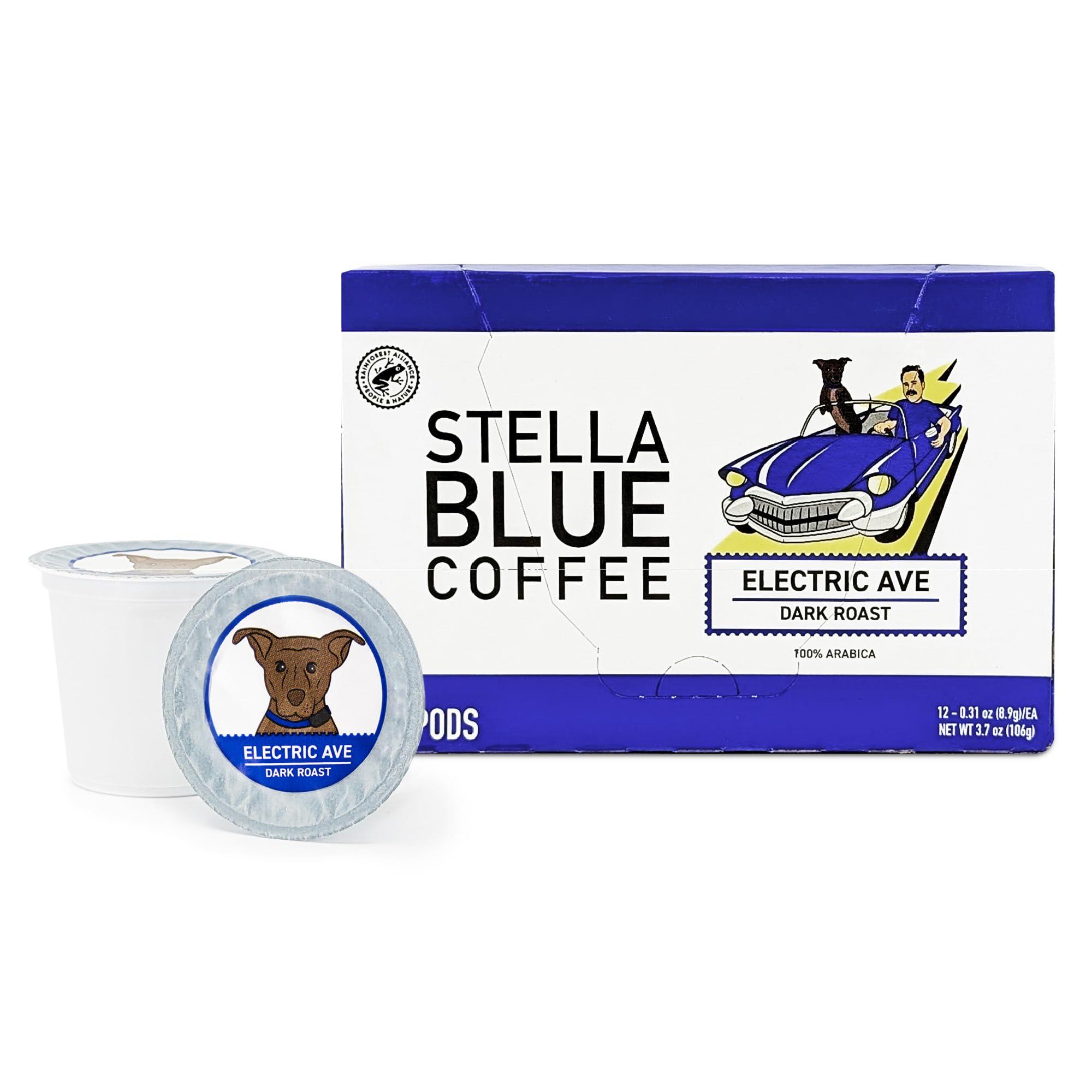 Stella Blue STELLA BLUE Fresh K Cup Coffee Pods | Electric Avenue Blend | 100% Arabica DARK Roast | Ethically & Sustainably Sourced from Central America | Helps Support PAWS Chicago | 12 Single Serve Pods