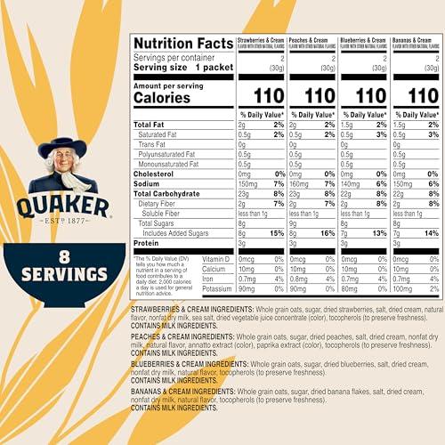 Quaker Quaker Instant Oatmeal, Fruit & Cream Variety Pack, 8 Count(Pack of 1)