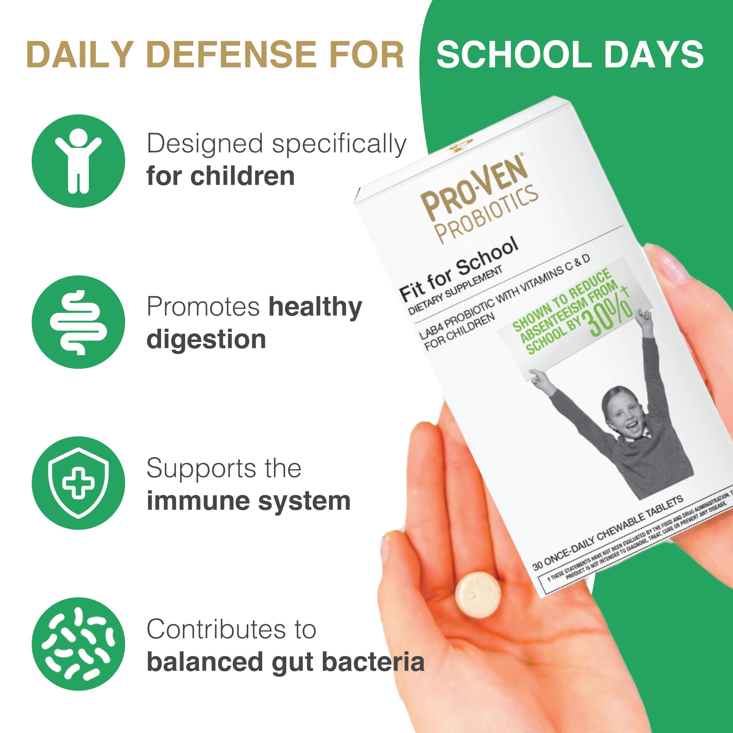 Pro-Ven Pro-Ven | Probiotics Fit for School | 30 Tasty Strawberry Flavored Chewable Tablets | Designed for Children Age 4-16 | 12.5 Billion CFUs Supports Immune System and Digestive Health