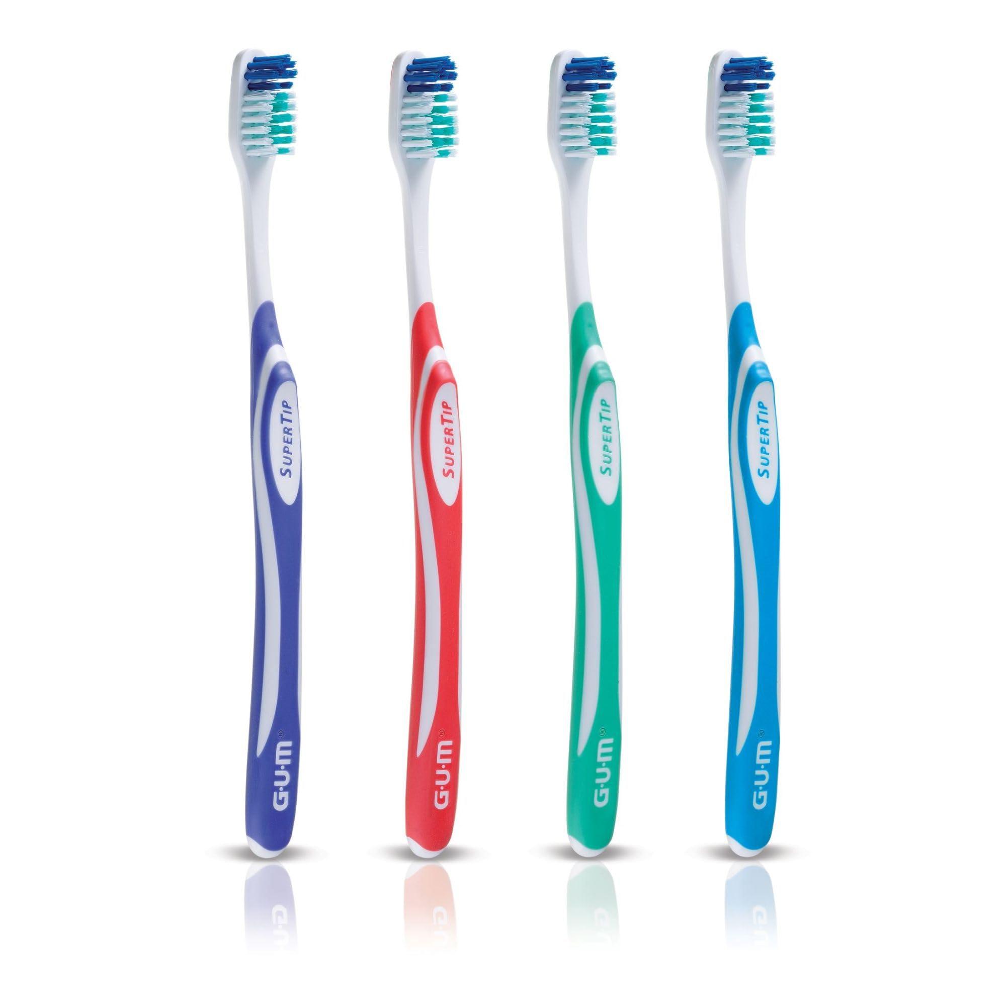 GUM GUM Super Tip Toothbrush, Soft Bristle Toothbrush for Adults with Tongue Cleaner, Compact Head, 1ct (Pack of 12)