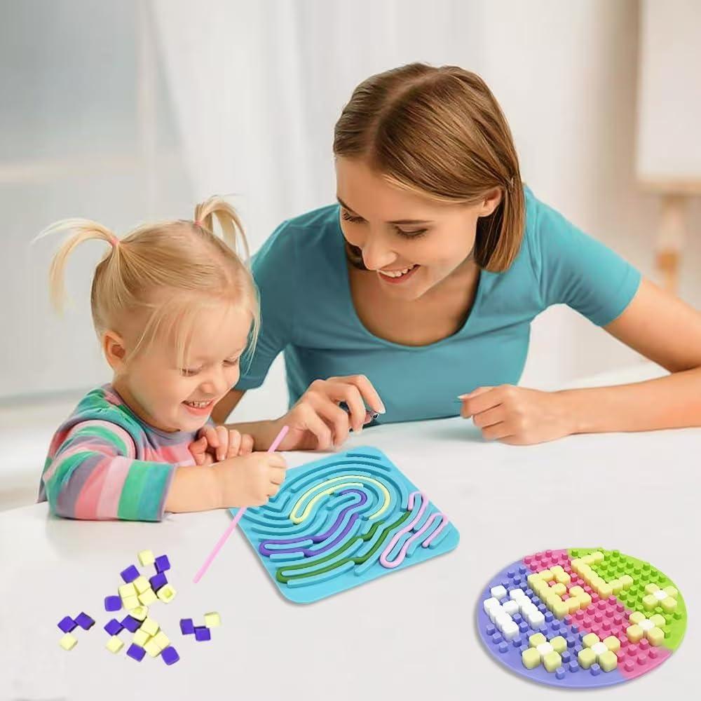 ZSFLZS 2 Pack Sensory Activity Board Silicone,Quiet Fidget Toys Calming Sensory Board,Sensory Toys for Kids with Autism,ADHD,Double-Side Silicone Fidget Toy for Stress Relief (Round Yellow + Square Colorful)