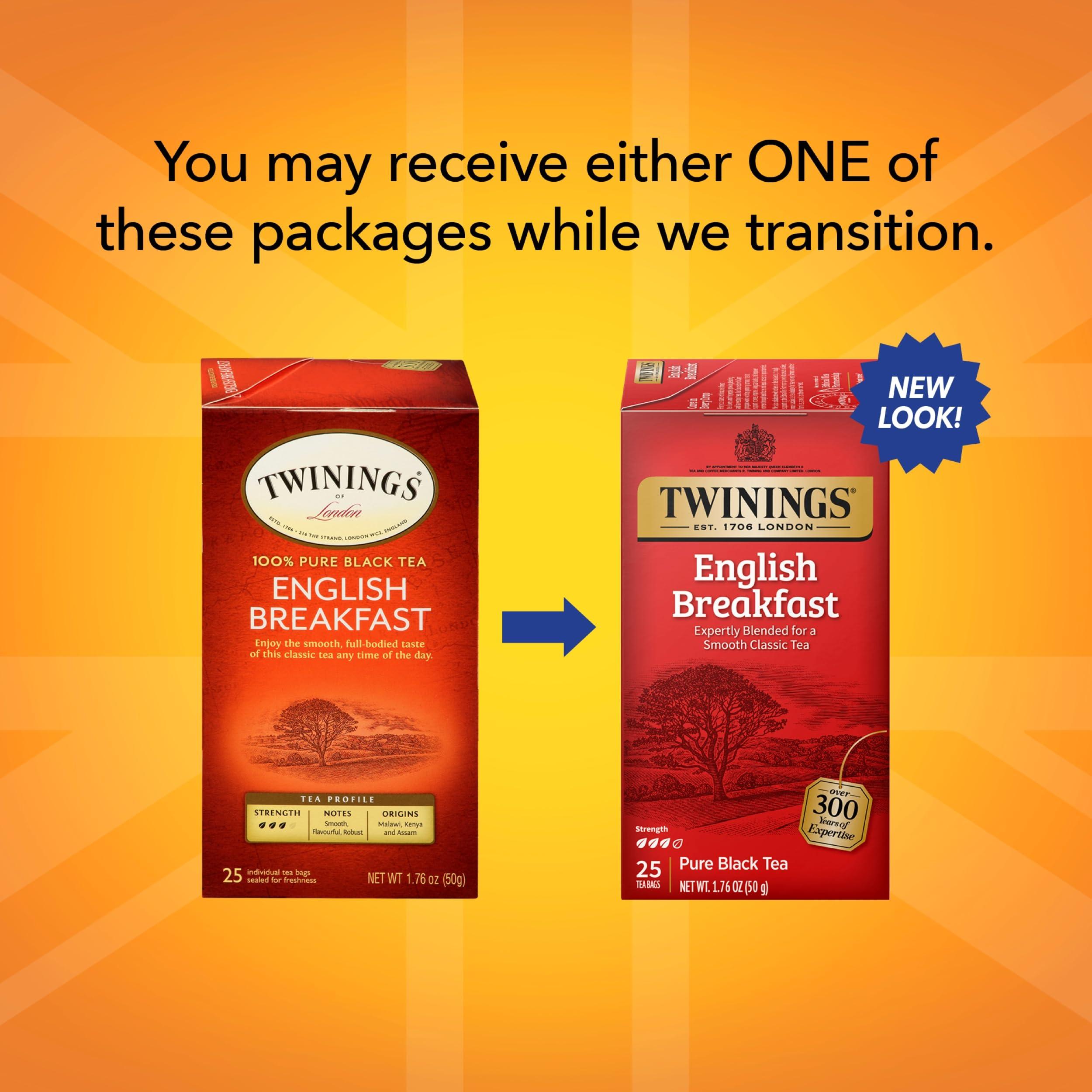Twinings Twinings English Breakfast Black Tea Individually Wrapped Bags, 25 Count (Pack of 6), Flavourful, Robust Black Tea, Caffeinated, Enjoy Hot or Iced | Packaging May Vary