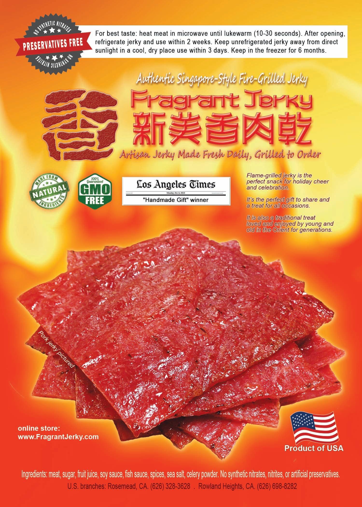 Fragrant Jerky Singapore Street Food, Fire-Grilled Pork Jerky (Original Flavor 4oz) *Grilled Fresh to Your Order *Shipped the Same Day - L.A. Times "Handmade Gift" Winner