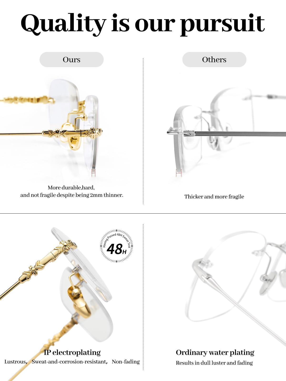 LUFF LUFF Frameless Reading Glasses for Women Men,Rimless Readers Blue Light Metal Classic Computer Eyeglasses Anti Eyestrain