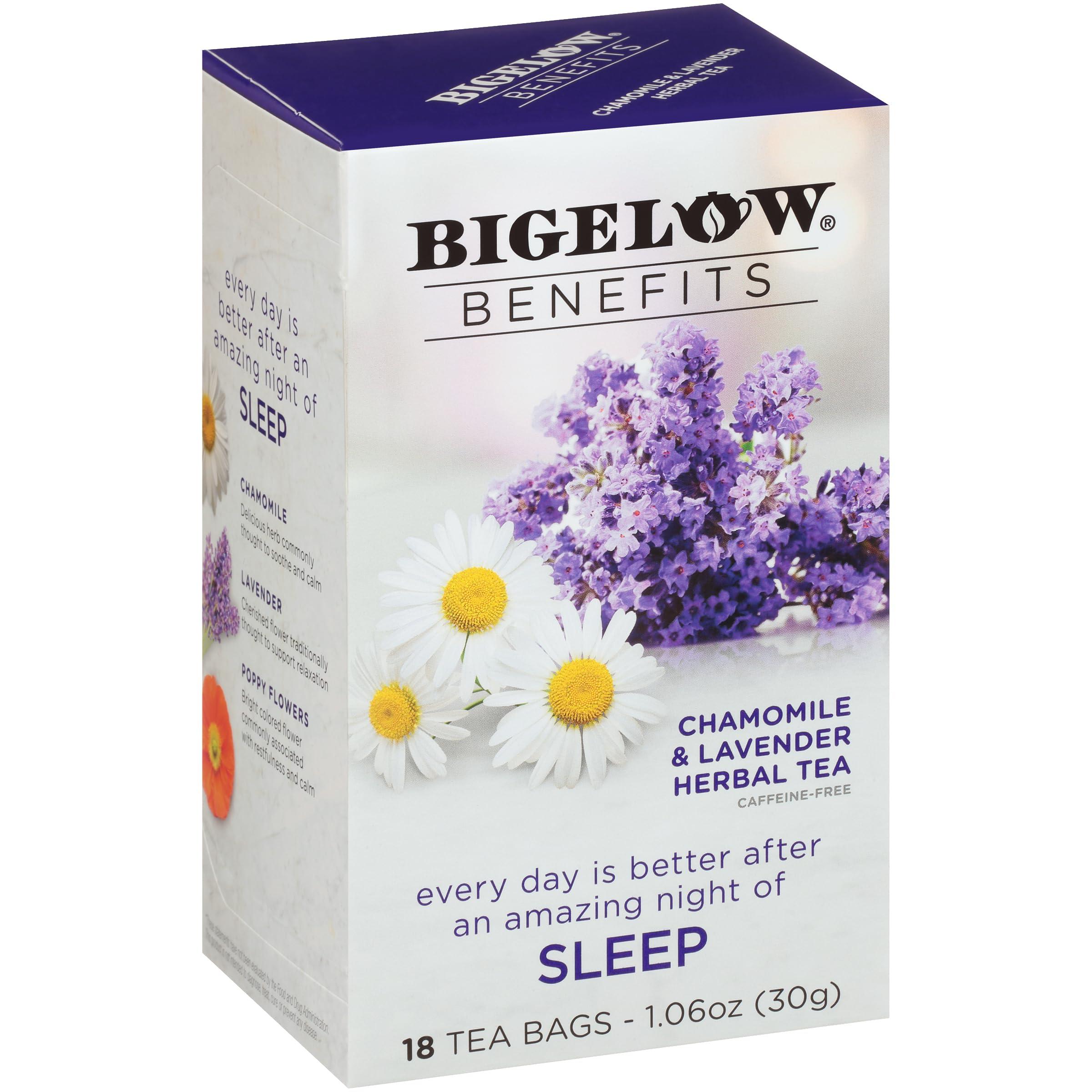 Bigelow Tea Bigelow Benefits Sleep Chamomile Lavender Herbal Tea, Caffeine Free, 18 Count (Pack of 6), 108 Total Tea Bags