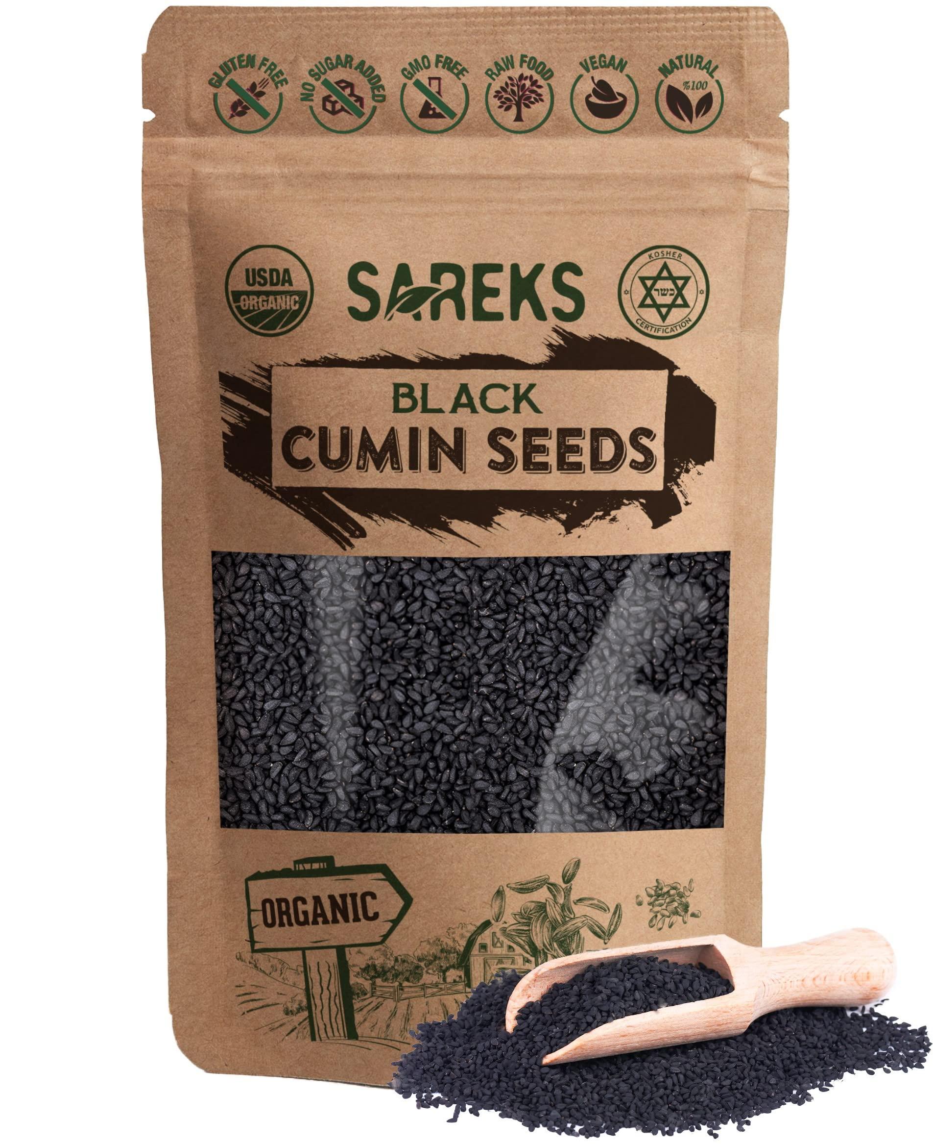 SAREKS Black Cumin Seed 100% USDA ORGANIC Certified - Black Seeds - Nothing Added - Resealable Bag - Bulk Nigella Sativa - Kalonji - Black Caraway - Raw (10oz)