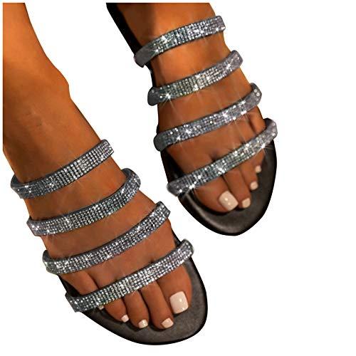 Eduavar Cheap Flat Sandals for Women Under 10 Dollars Women Summer Flats  Fashion Bohemia Flip Flops Beach Cute Sandals Comfortable Shoes Sliver 