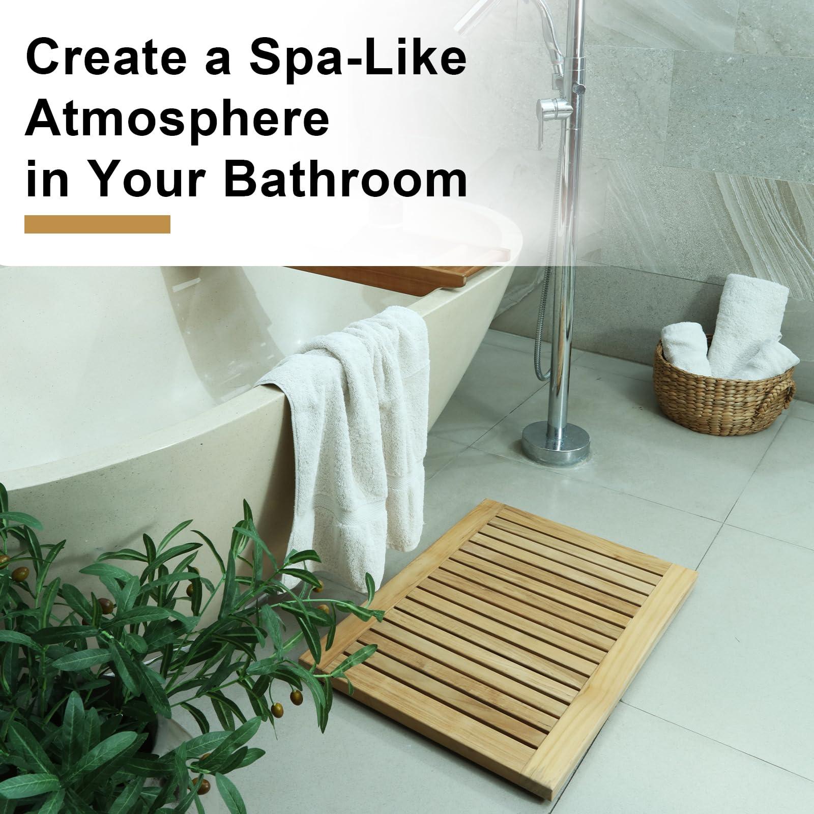StrongTek StrongTek Teak Shower Mat, 23.6\" x 17.8\" x 1.6\", Wooden Bath Mat, Water-Resistant and Durable, Easy-to-Clean Teak Floor Mat for Safety, Ideal for Bathrooms, Saunas, Spas, Showers, and Outdoor Use