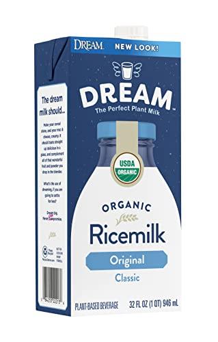 Dream Blends Rice Dream Organic Rice Milk Drink, Original Plain, Vegan Dairy Alternative, Lactose Free, Shelf Stable, 32oz (Pack of 12)