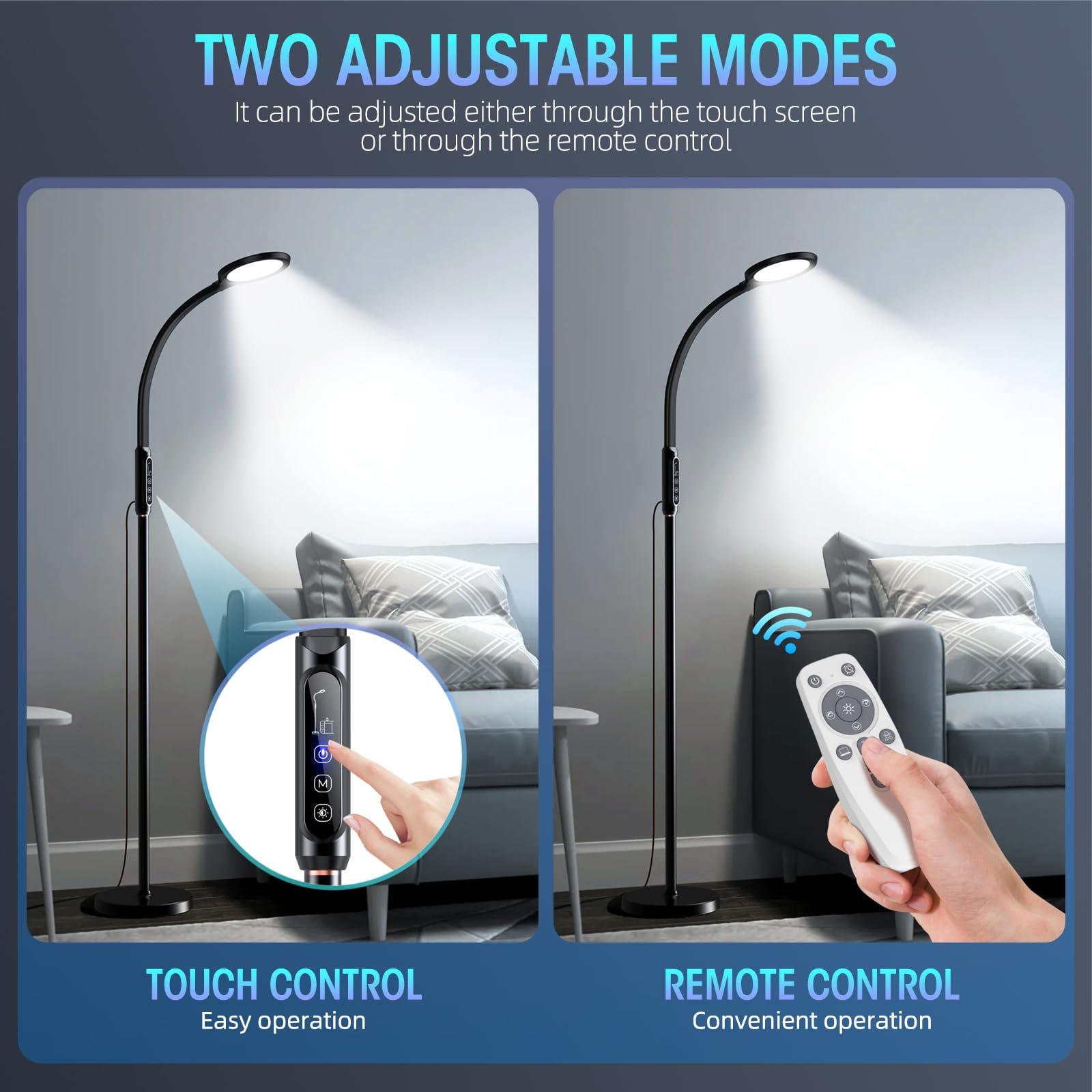 FBBJFF Happy Light Therapy lamp 11000 Lux,LED UV-Free Sunlight lamp,Full Spectrum Happy Therapy lamp with 10 Adjustable Brightness Levels,2 in 1 Retractable Floor Sad Lamp (Black)