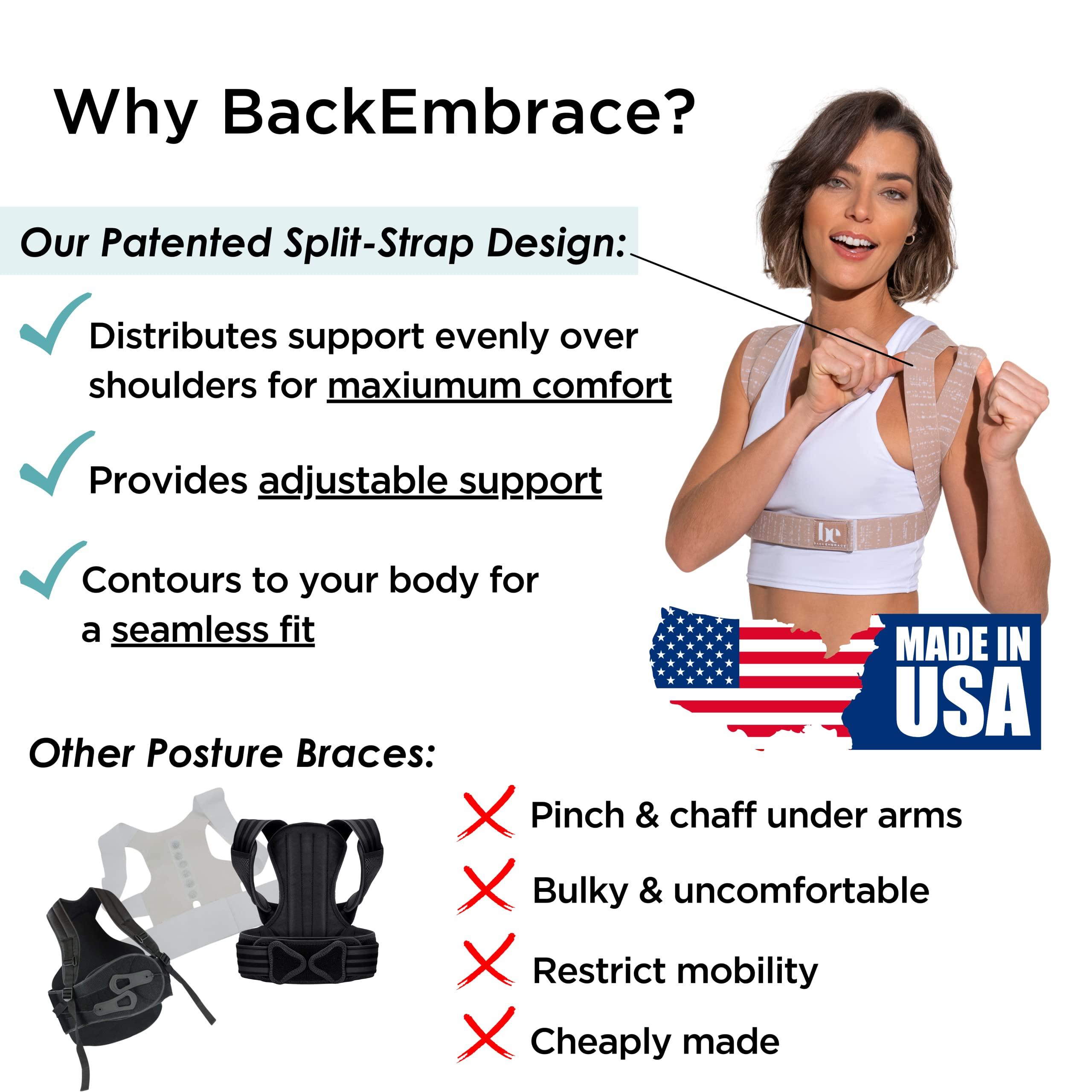BackEmbrace BackEmbrace Posture Corrector for Women and Men - Made in USA - Slim and Adjustable Shoulder Brace - Back Brace for Back Pain Relief - Sand Drizzle Medium