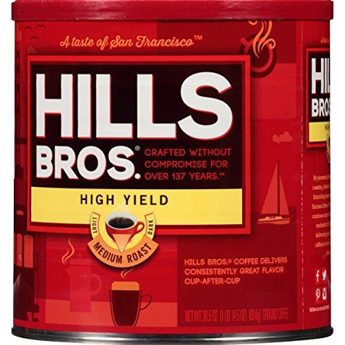 Hills Bros Hills Bros High Yield Ground Coffee, Medium Roast, 30.5 Oz. Can – Full-Bodied Rich Coffee Taste, Balanced for Optimum Caffeine