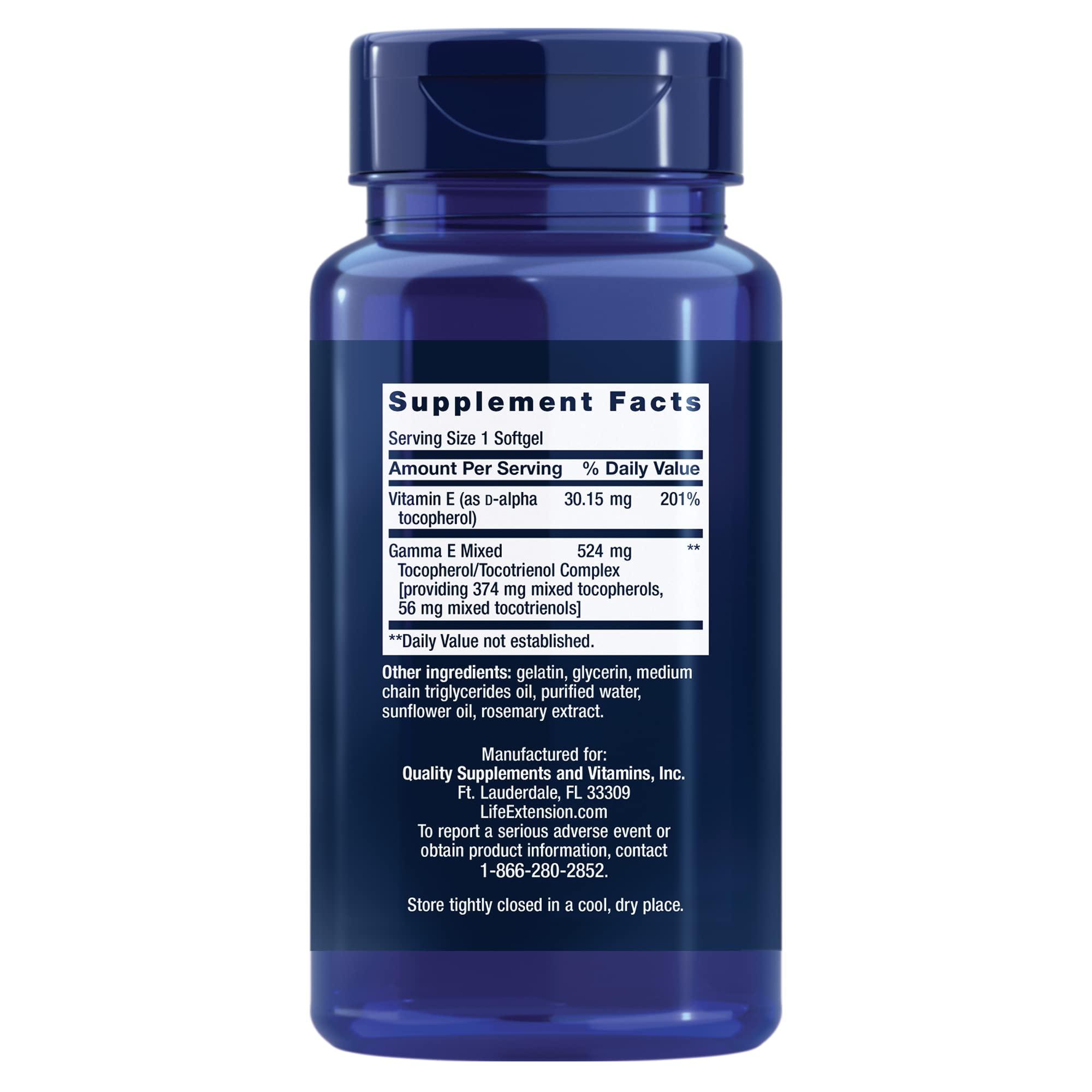 Life Extension Life Extension Gamma E Mixed Tocopherols & Tocotrienols Complete Vitamin E Spectrum, Antioxidant Protection Non-GMO, Gluten-Free 60 Softgels