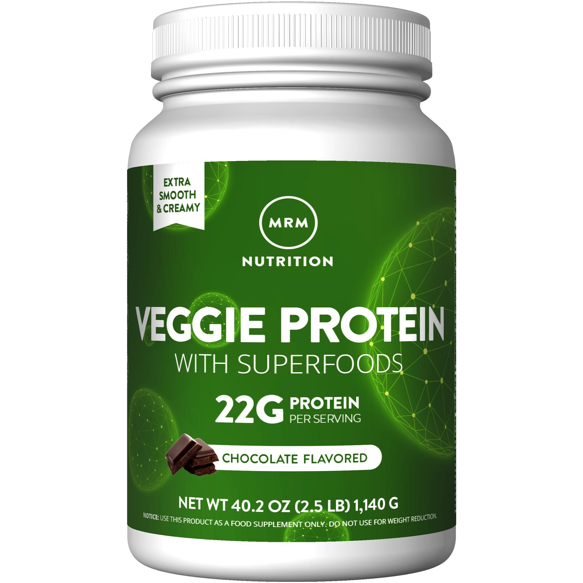 MRM MRM - Veggie Protein Powder, Protein Source for Vegans, Gluten-Free & Preservative-Free, Non-GMO Verified - Chocolate - 2.5 lbs