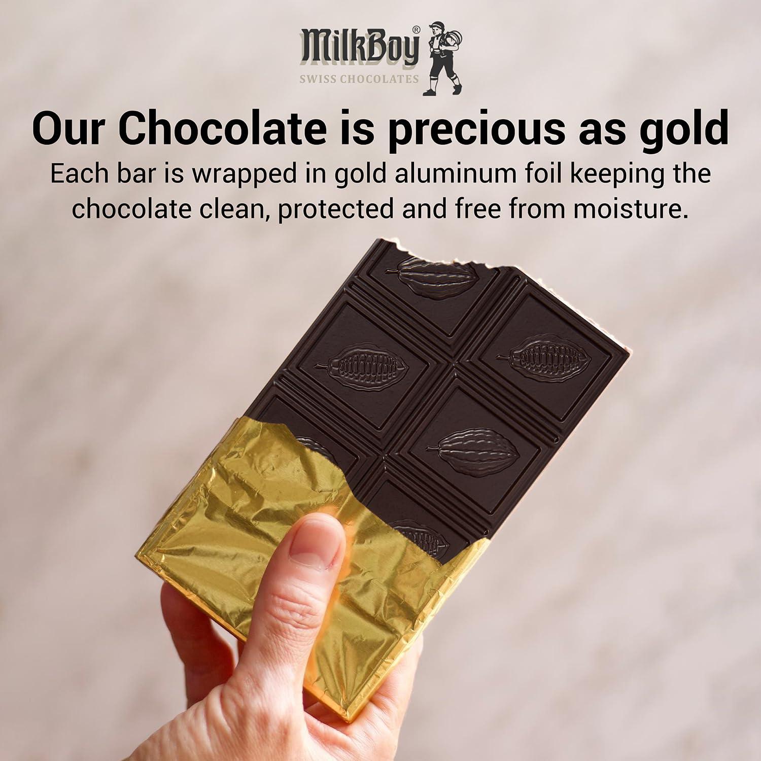 Milkboy Swiss Chocolates Milkboy Swiss Extra Dark Chocolates - 85% Cocoa, Made in Switzerland, Dairy Free, Vegan, Gluten-Free, Non-GMO, Kosher, Sustainably Farmed, European Chocolate - 3 oz, Pack 5